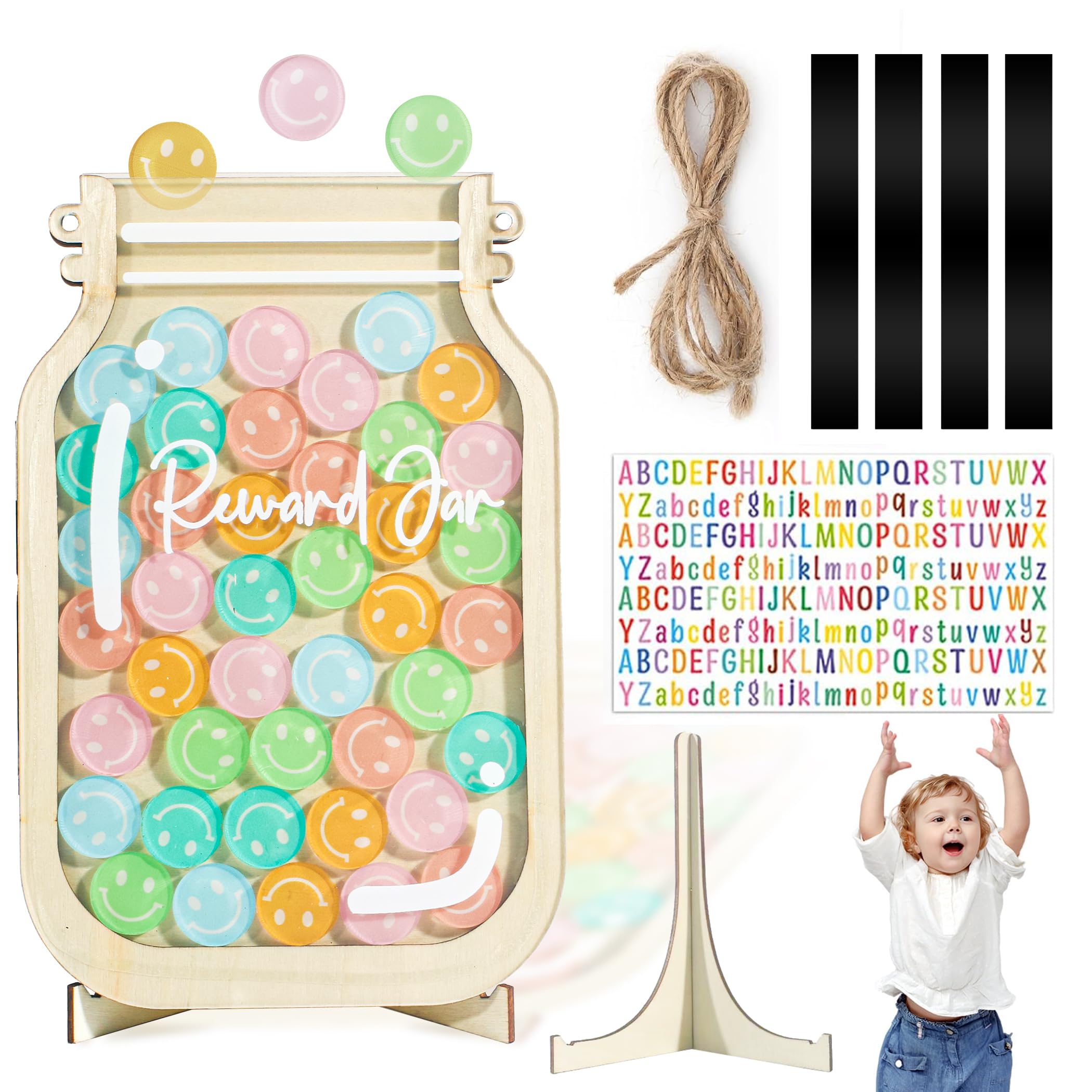Hmmia Personalized Magnetic Reward Jar, Smiley Faces Jar With Colorful Letter Stickers, Ideal For Classroom Reward System, Home