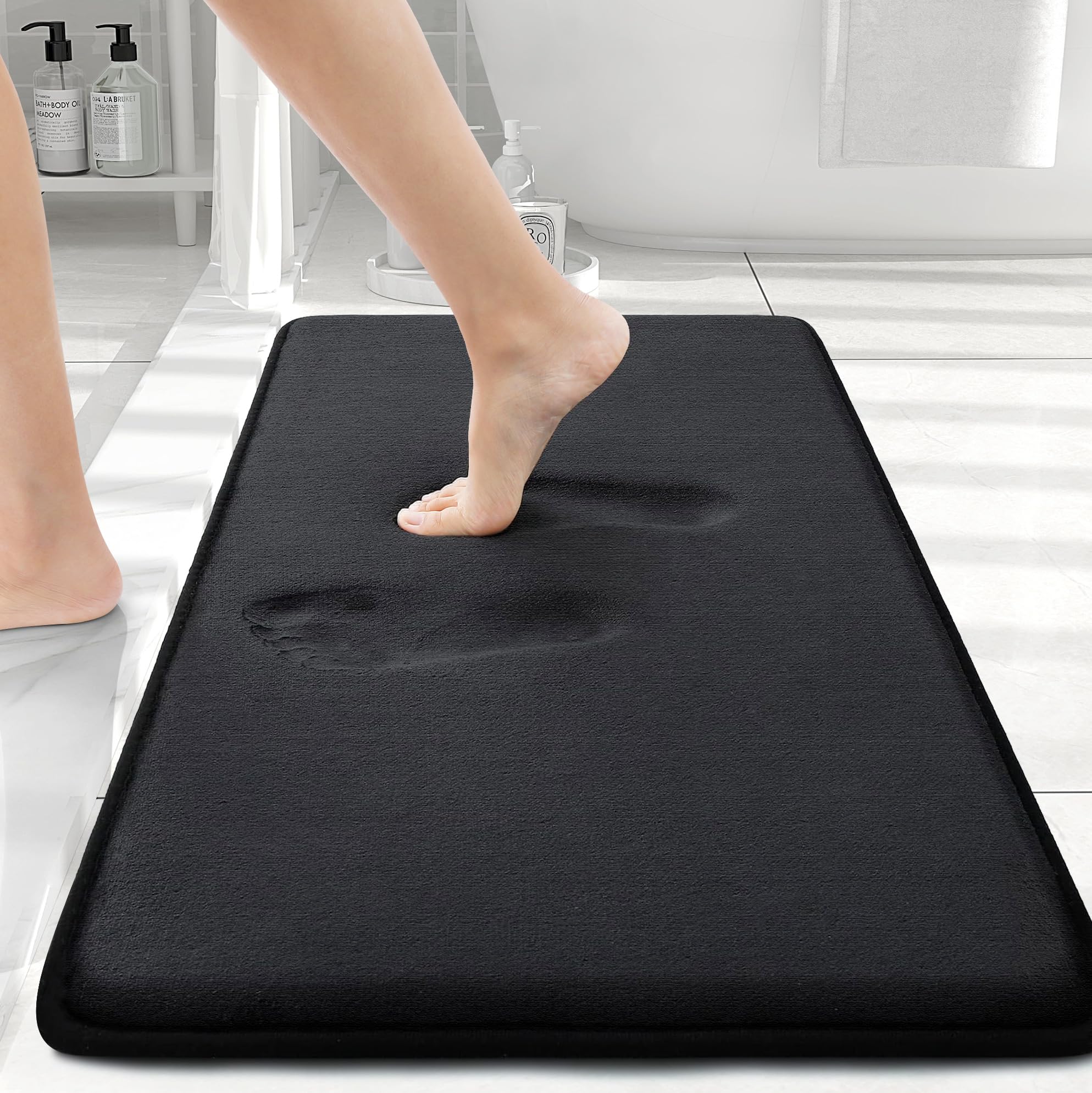 Smiry Memory Foam Bath Mat 30 x 20, Extra Soft Absorbent Bathroom Rugs Non Slip Bath Rug Runner for Shower Bathroom Floors, Blue