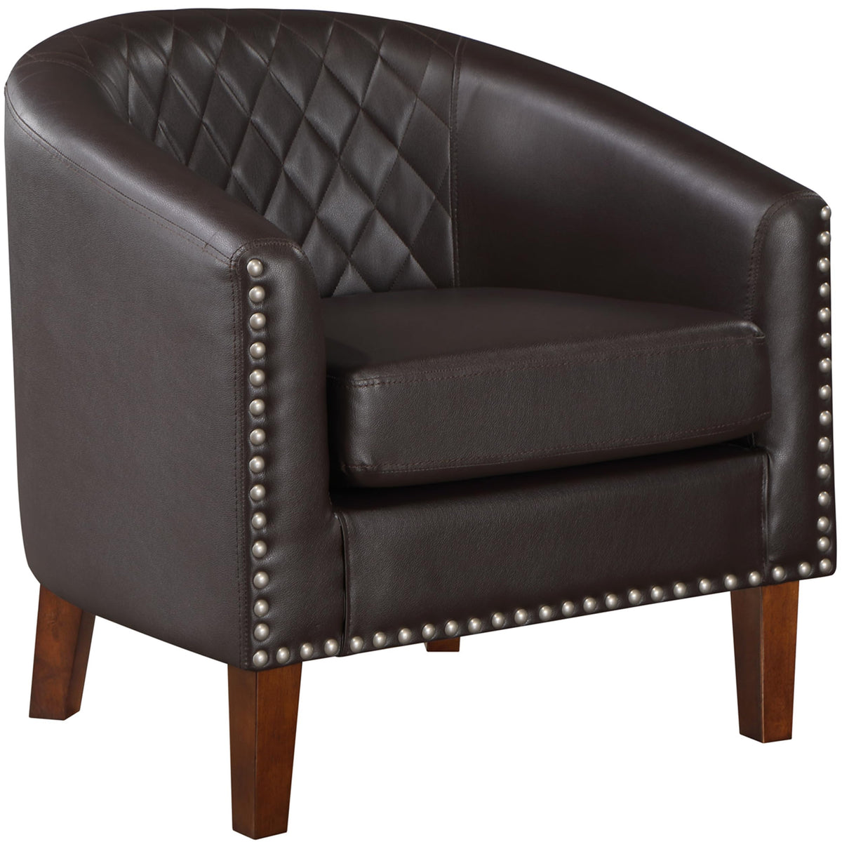 Prilinex Comfy Barrel Accent Chair - Faux Leather Living Room Chair Club Chair With Cushion, Diamond Grid Backrest & Nailhead Tr