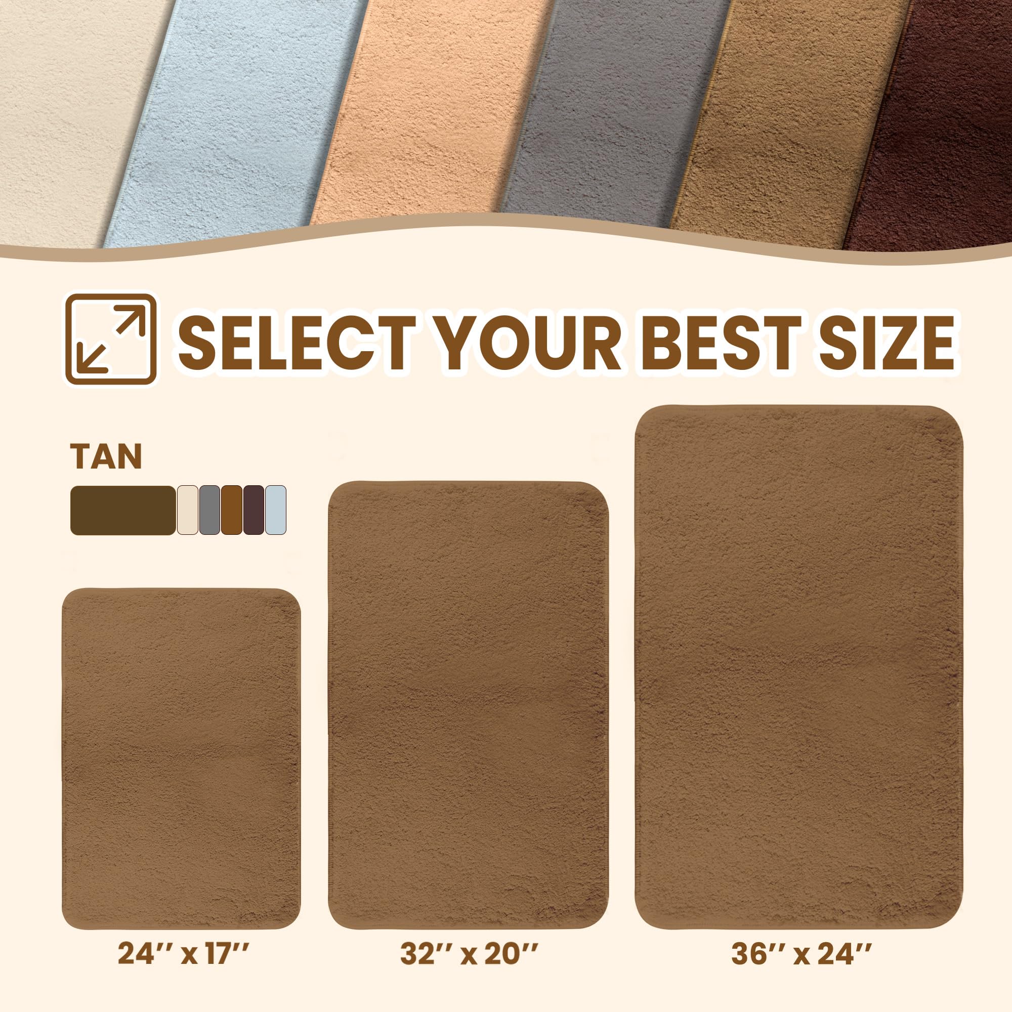 Techmilly Fluffy Bathroom Rug Mat 24X17, Absorbent Thick Non Slip Microfiber Mats, Quick Dry Machine Washable Bath Rug For Bathr