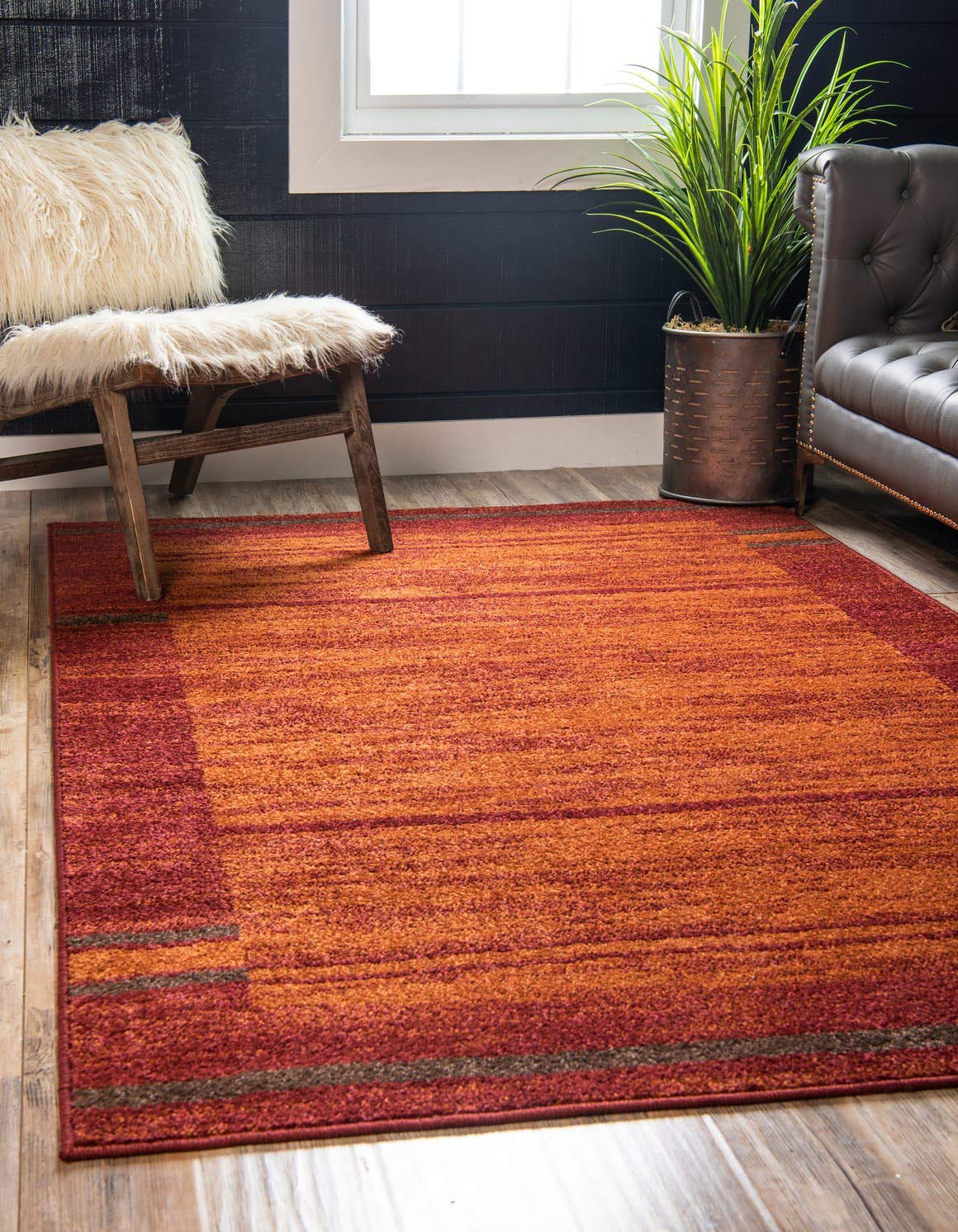 Unique Loom Autumn Collection Modern Contemporary Casual Abstract Area Rug (Terracotta/ Burgundy Border, 8 x 10 ft Rectangular)