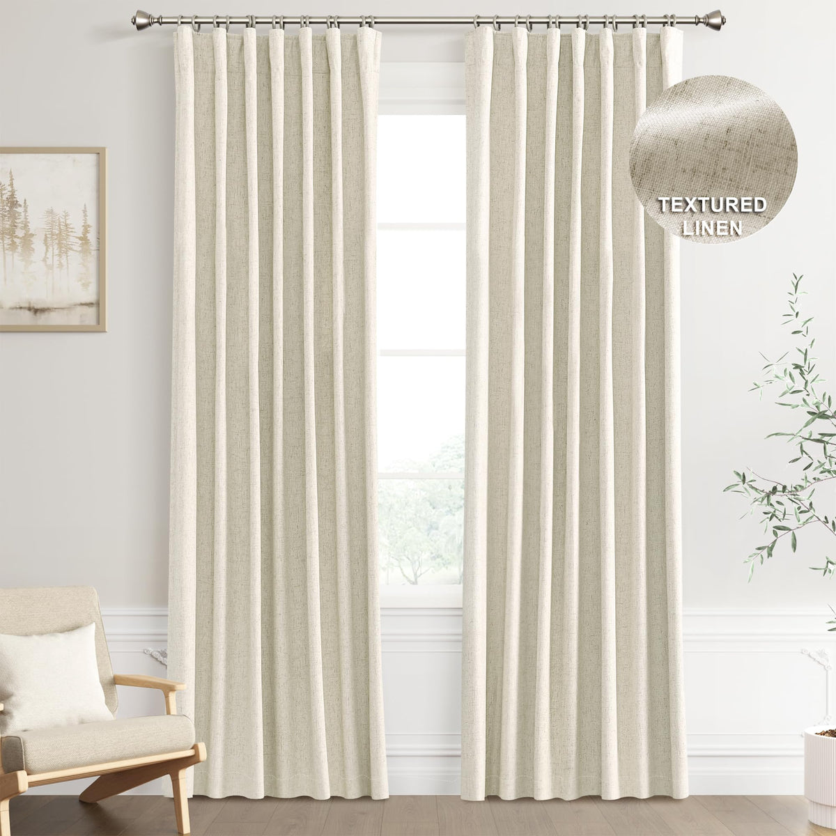 Joywell Beige 100% Blackout Linen Curtains 84 Inches Long, Rod Pocket,Back Tab,Hook Belt,Clip Rings, Darkening Thermal Insulated Burlap Drapes For Bedroom Living Room (2 Panels Set,52 X 84)