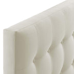 Modway Emily Twin Headboard, Ivory Linen Fabric Upholstered with Tufted Button Design