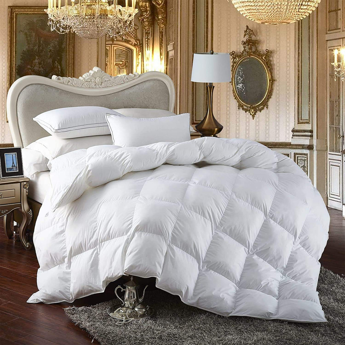 Luxurious All-Season Luxury Siberian Goose Down Comforter Duvet Insert 1200 Thread Count 100% Egyptian Cotton Down Feather Comfo