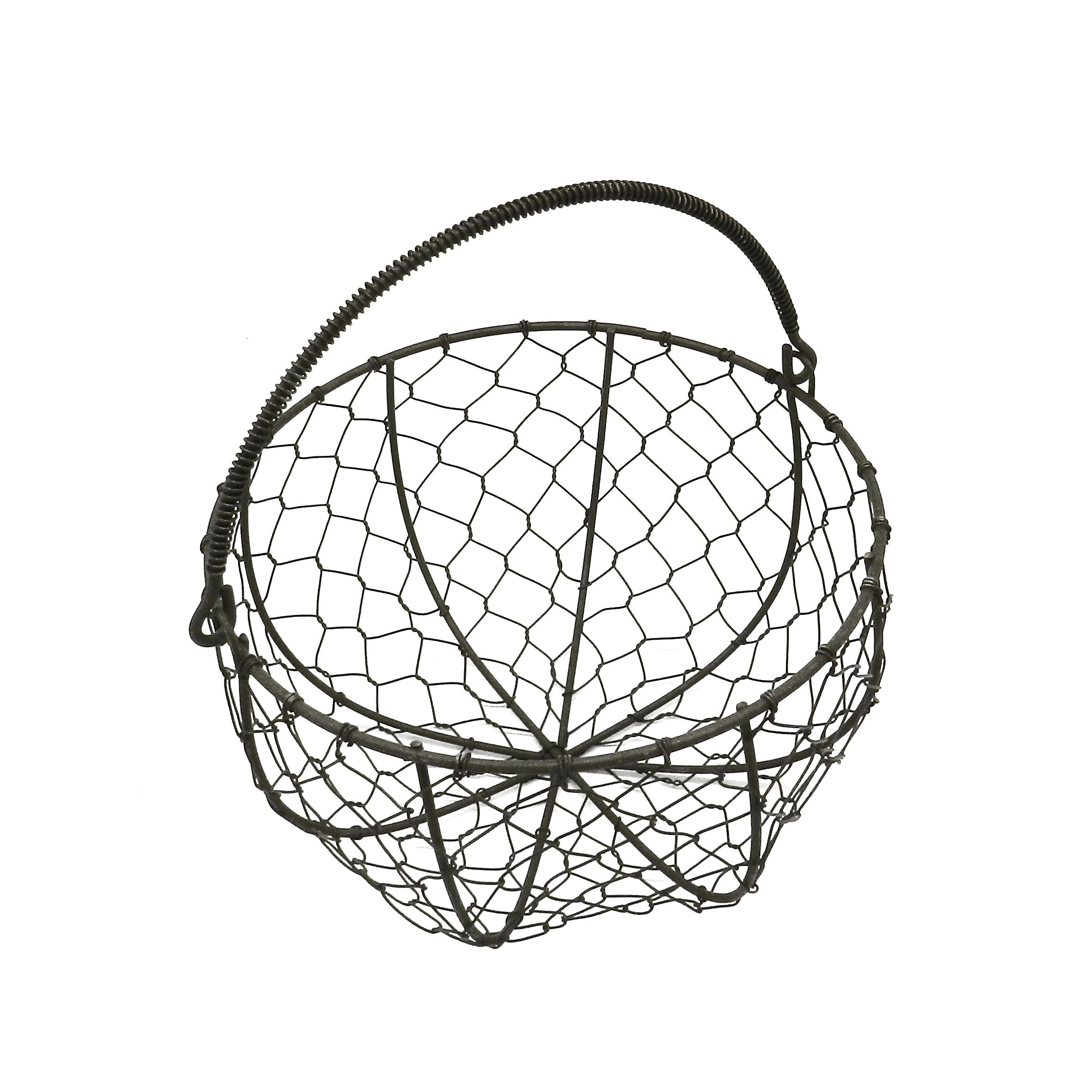 CVHOMEDECO. Round Metal Wire Egg Basket Wire Gathering Basket with Handle Country Vintage Style Storage Basket. Rusty, Dia. 8 X 