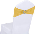 Obstal 50 Pcs Spandex Stretch Chair Sashes Bows For Wedding Reception- Universal Elastic Chair Cover Bands With Buckle Slider For Banquet, Party, Hotel Event Decorations Gold Sashes