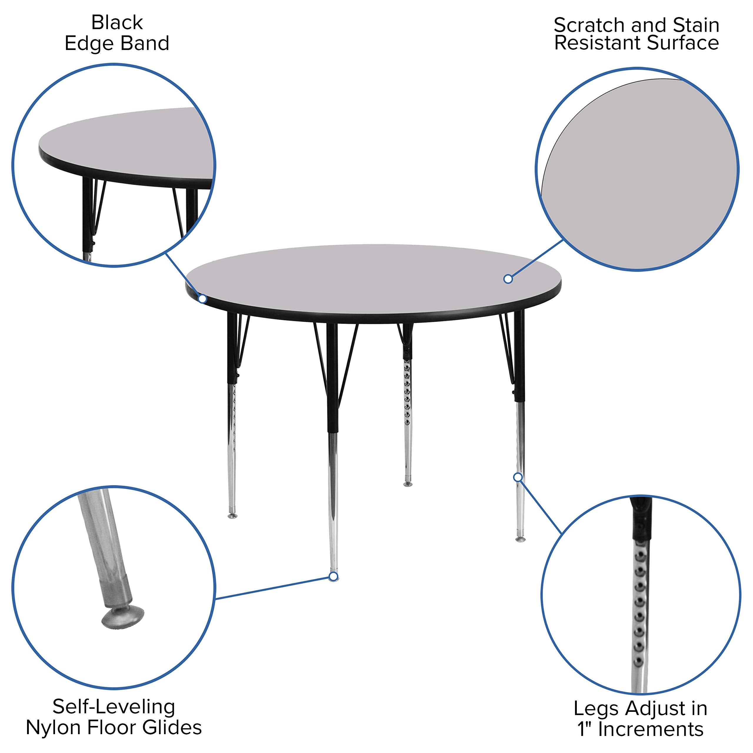 Flash Furniture Wren 48'' Round Grey Thermal Laminate Activity Table - Standard Height Adjustable Legs