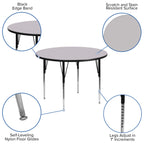 Flash Furniture Wren 48'' Round Grey Thermal Laminate Activity Table - Standard Height Adjustable Legs