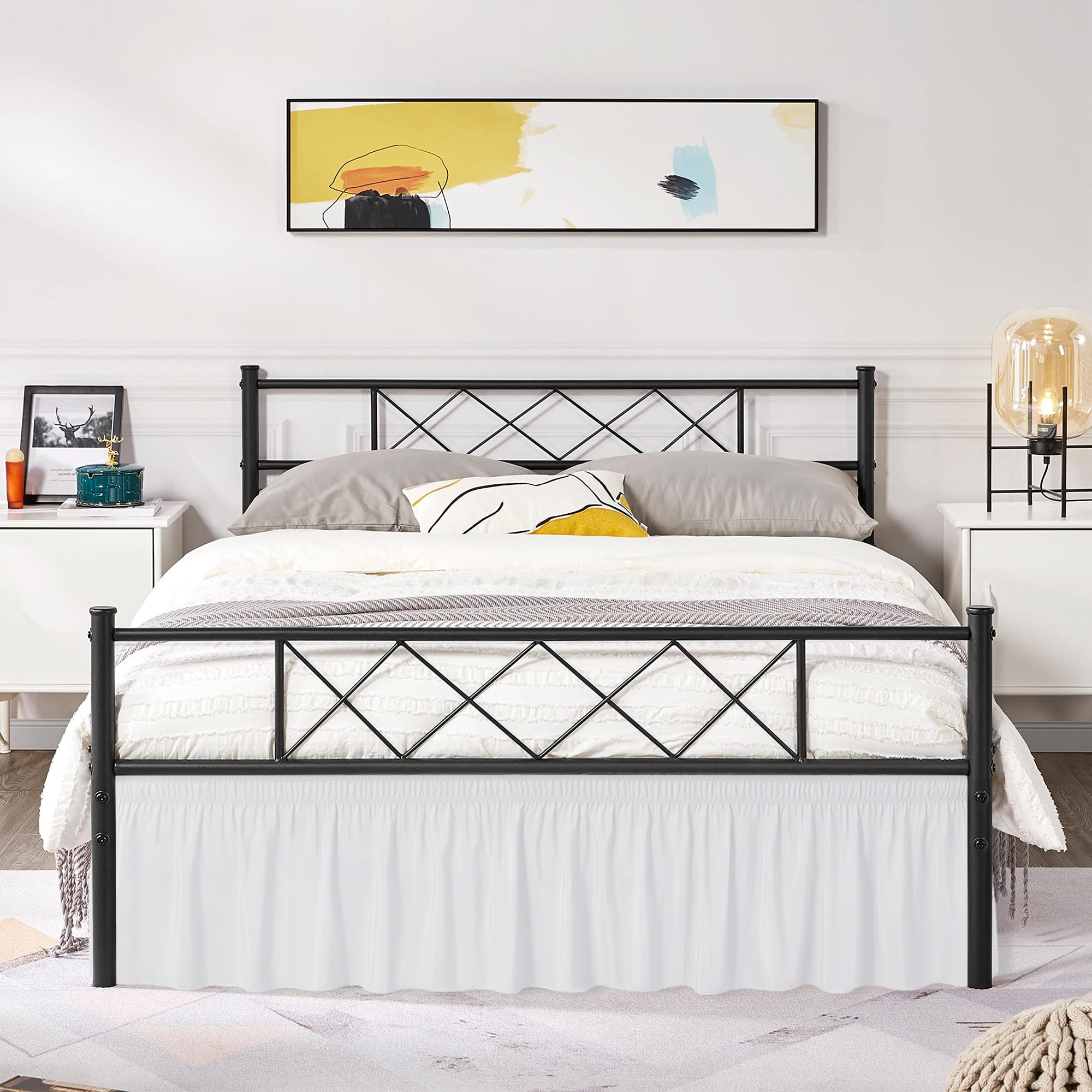 Biscaynebay Wrap Around Bed Skirts With Split Corners For Queen Beds 17' Drop, White Elastic Dust Ruffles Easy Fit Wrinkle & Fade Resistant Silky Luxurious Fabric Solid Machine Washable