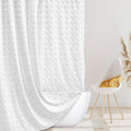 Siiluminisoy Boho Farmhouse White Shower Curtain Woven Fabric Shower Curtain, 72 x 72 Tufted Pleat Floral Puffs Textured Modern 