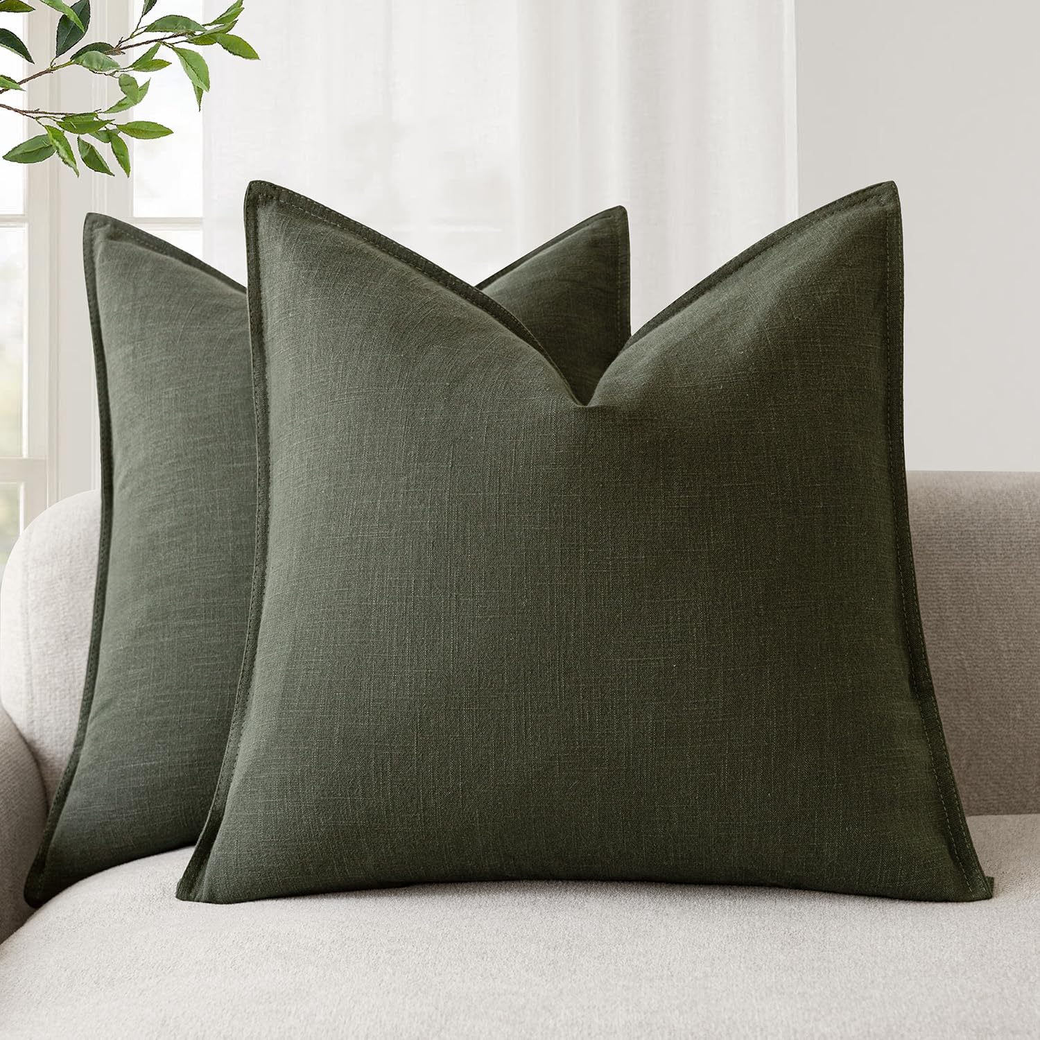Foindtower Pack Of 2, Decorative Linen Solid Throw Pillow Covers Soft Accent Cushion Case Farmhouse Neutral Pillowcase For Chair