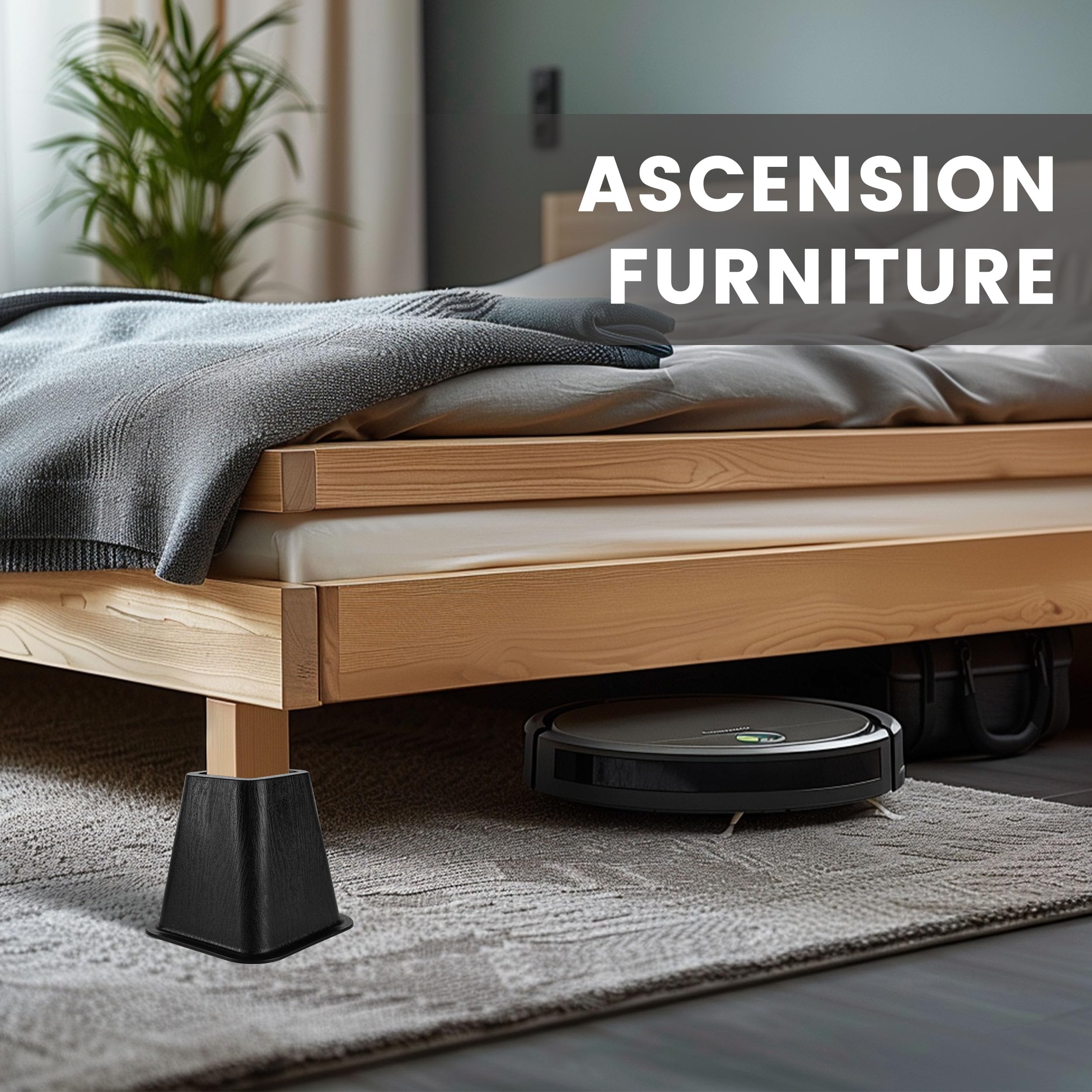 Btsd-Home Bed Risers 6 Inch Furniture Risers For College Dorm Bed Sofa Table Couch Chair Bed Raisers Blocks 4 Pack Black