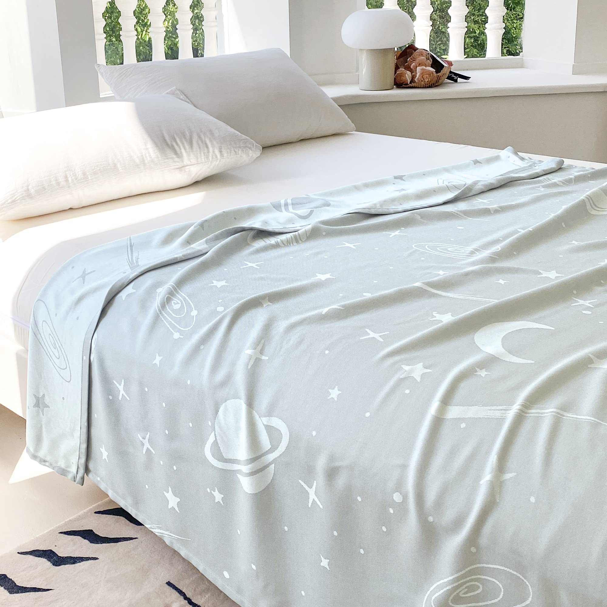 AmyHomie Grey Space Cooling Blanket for Kids, Soft Summer Throw 50x60 for Hot Sleepers, Boys & Girls