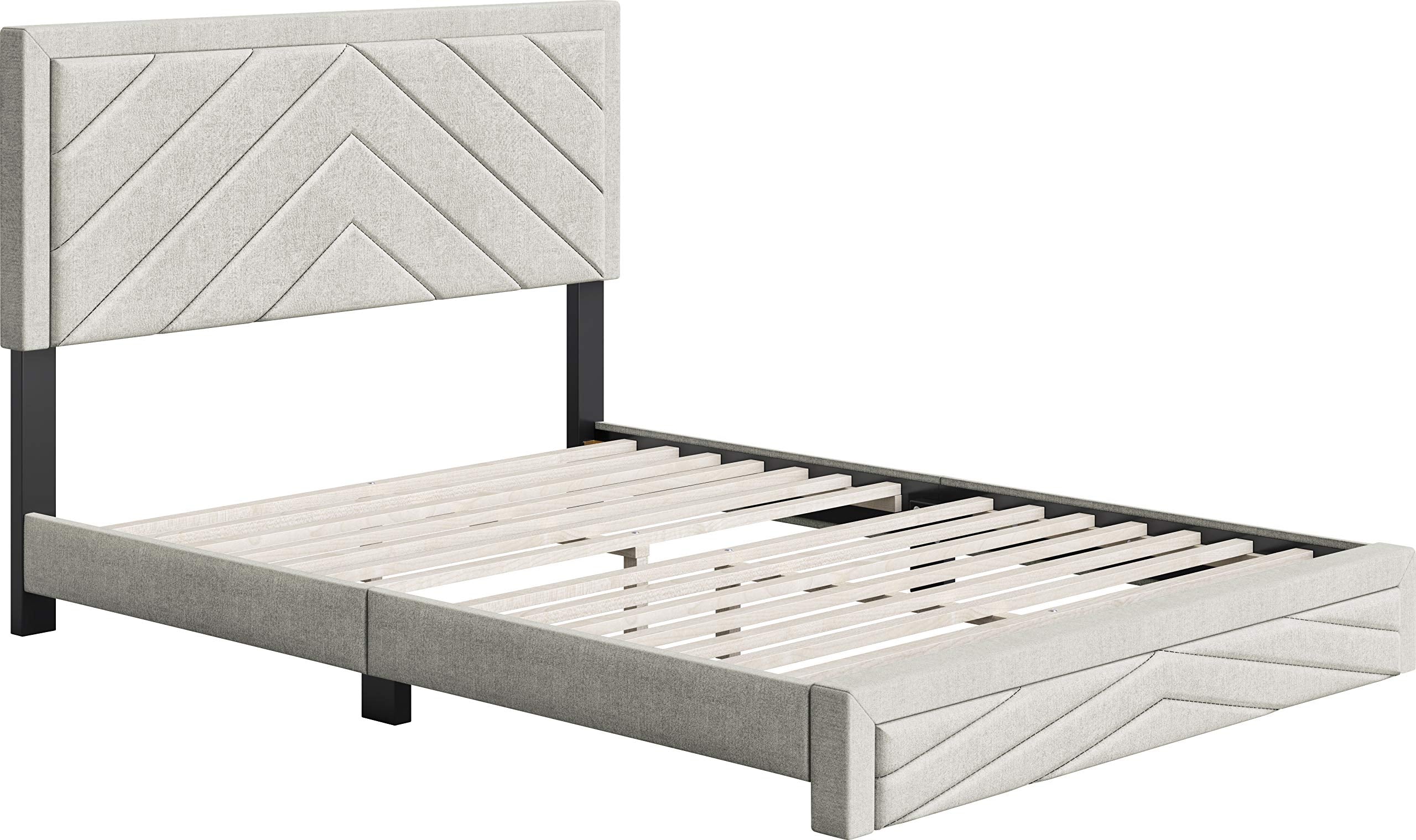 Boyd Sleep Barcelona Upholstered Platform Bed with Headboard and Durable Mattress Foundation with Strong 14 Wood Slat Supports, No BoxSpring Required: King, White