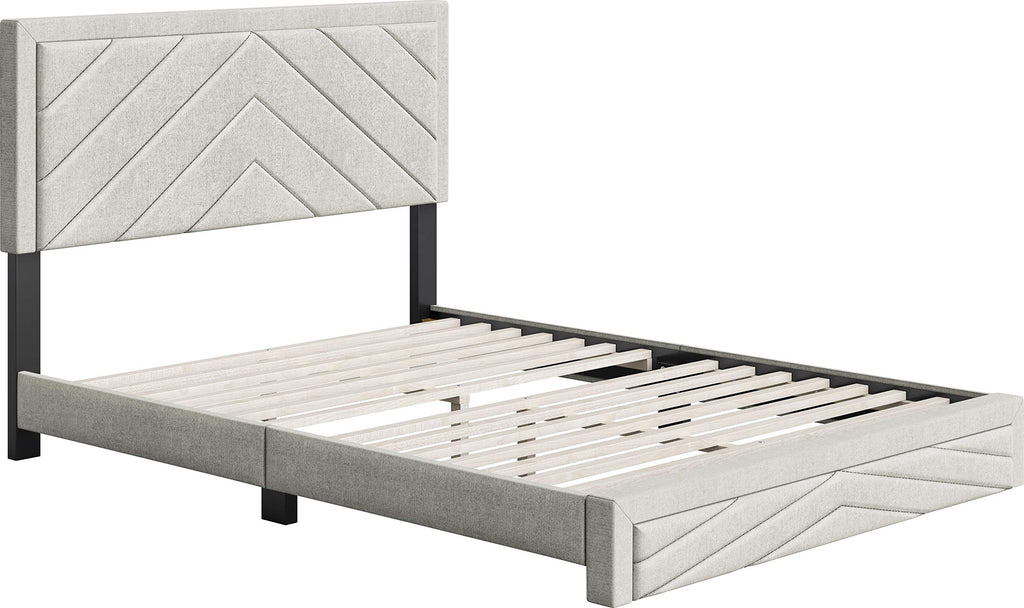Boyd Sleep Barcelona Upholstered Platform Bed with Headboard and Durable Mattress Foundation with Strong 14 Wood Slat Supports, No BoxSpring Required: King, White