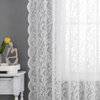Bujasso White Sheer Lace Curtains 63 Inch Vintage Floral Sheer Window Curtain Panels For Living Room Bedroom Elegant Light Filte