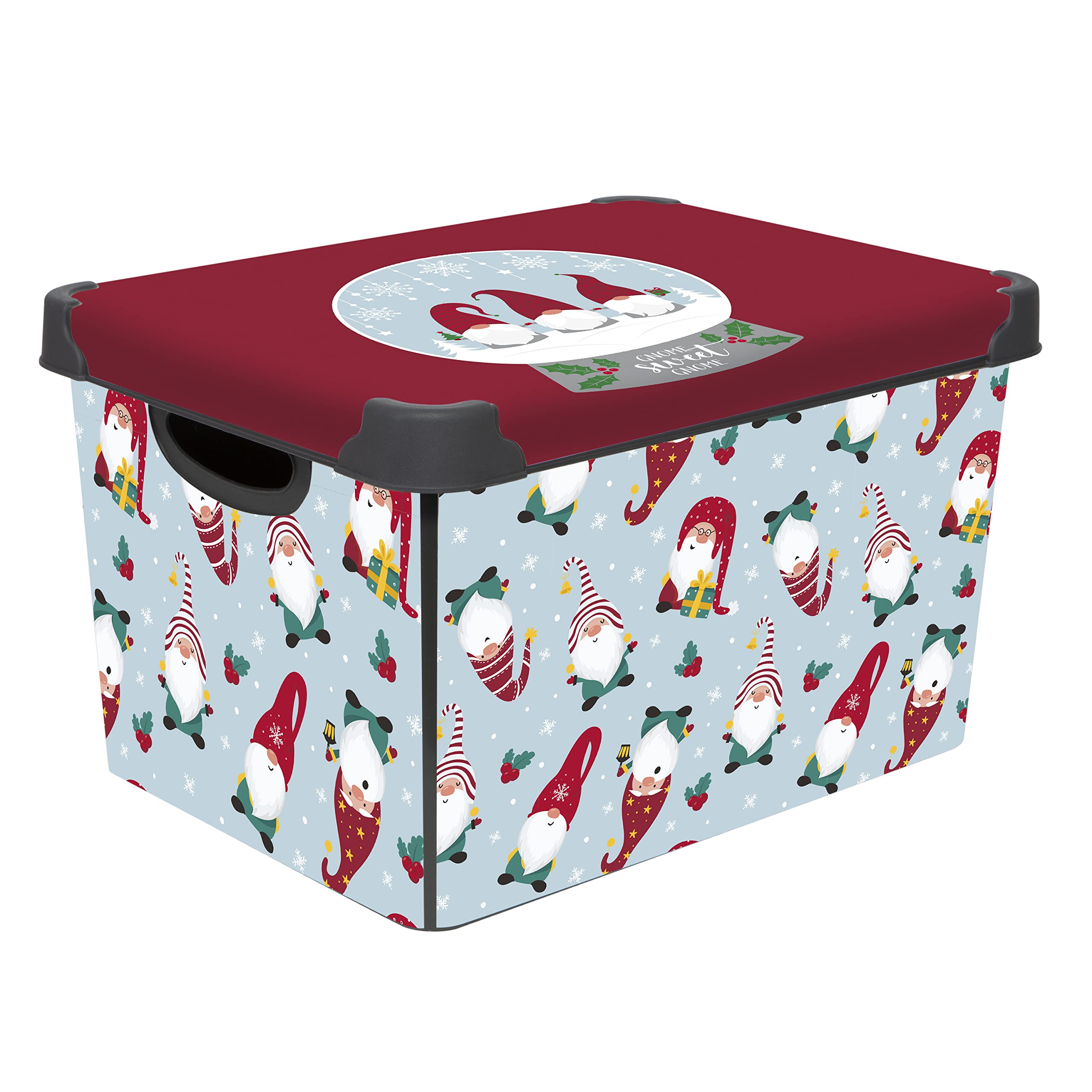 Simplify Gnome Sweet Gnome Design Storage Bin | Christmas Tote | Holiday D  cor Decorations Organizer | Lidded | Stackable | Whi