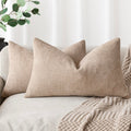 Foindtower Set Of 2 Textured Chenille Throw Decorative Pillow Covers Square Accent Solid Cushion Cover Neutral Farmhouse Lumbar
