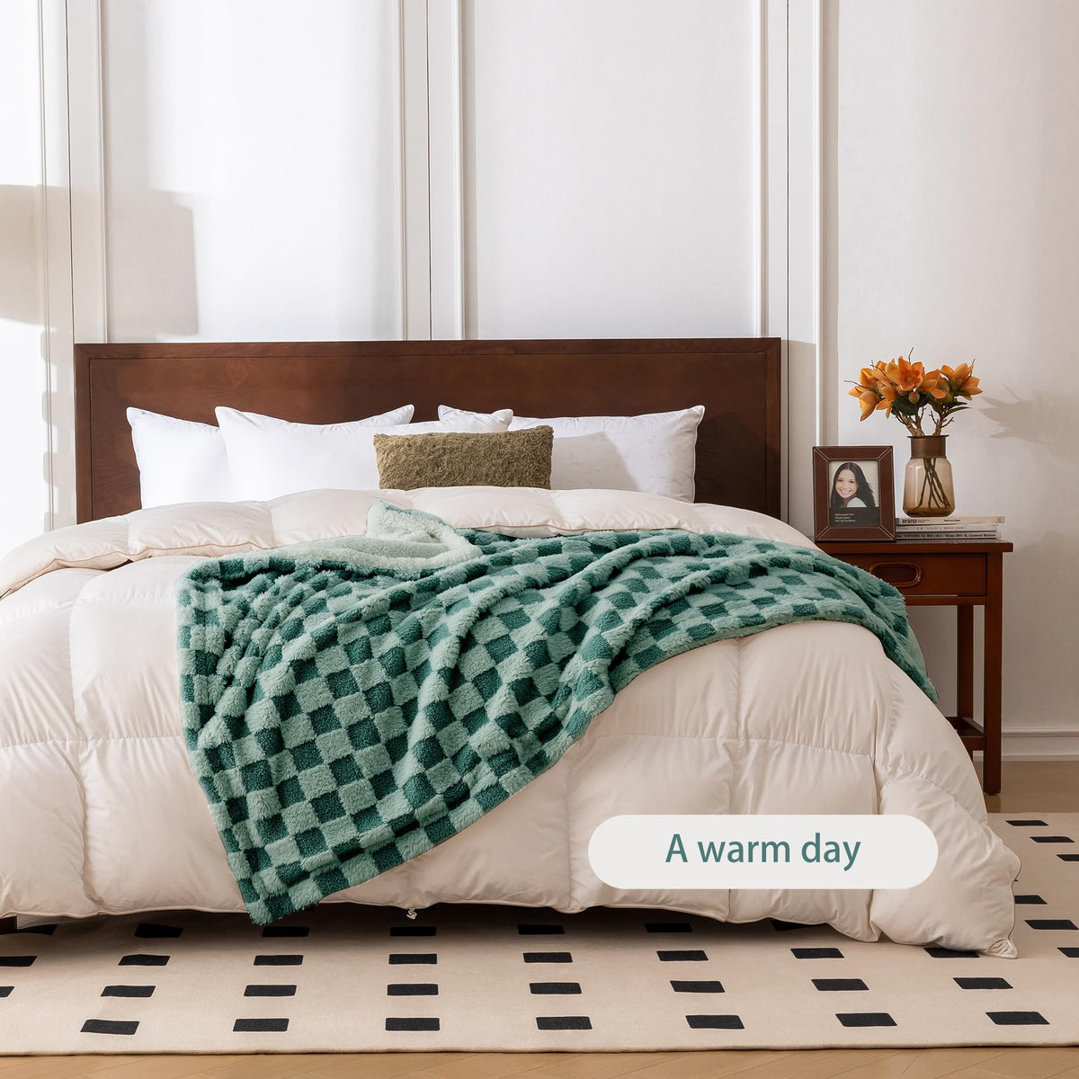 Korbliss Faux Fur Blanket For Couch,Bedroom, Bed - 3D Checkered Fleece Throw Blanket 50X60 Inches, For Women.Cute Soft Cozy Blan