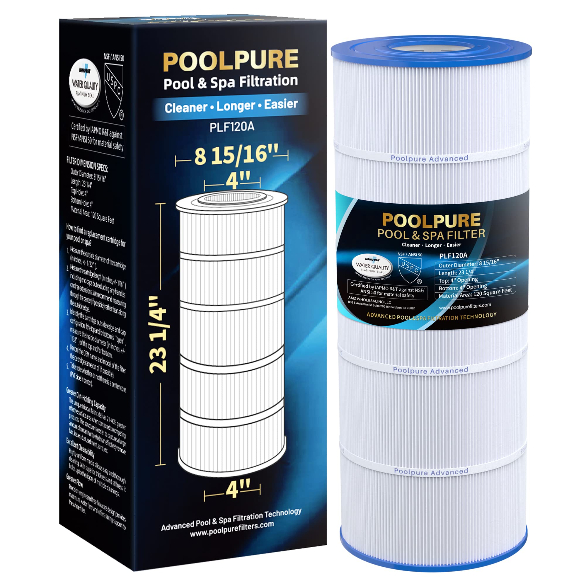 Poolpure Plf120A Pool Filter Replaces Hayward C1200, Cx1200Re, Pleatco Pa120, Ultra-B2, Unicel C-8412, Filbur Fc-1293, Clearwate