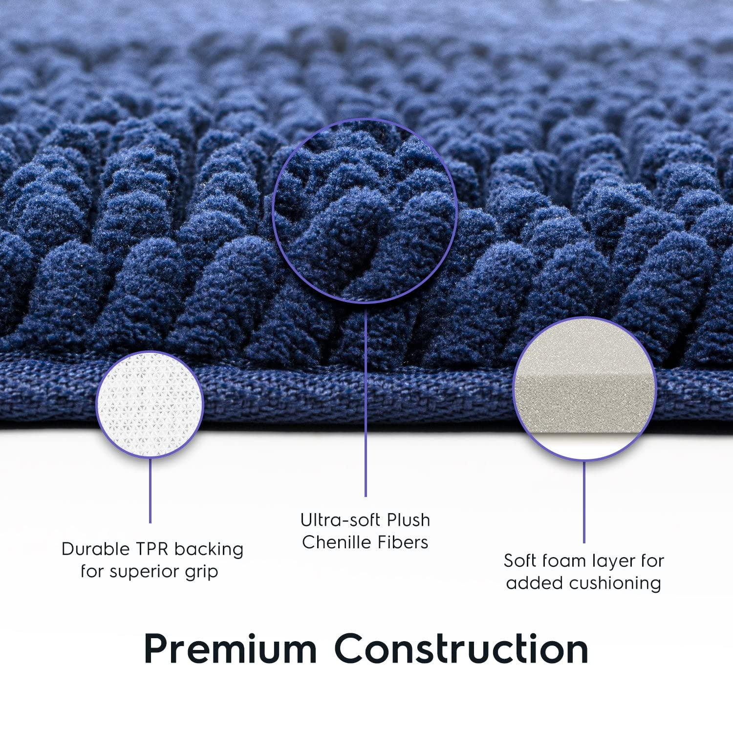Tafts Bathroom Rugs, Extra-Thick Memory Foam Bath Mat, Ultra-Soft Chenille Microfiber, Highly Absorbent, Machine Washable, Shagg
