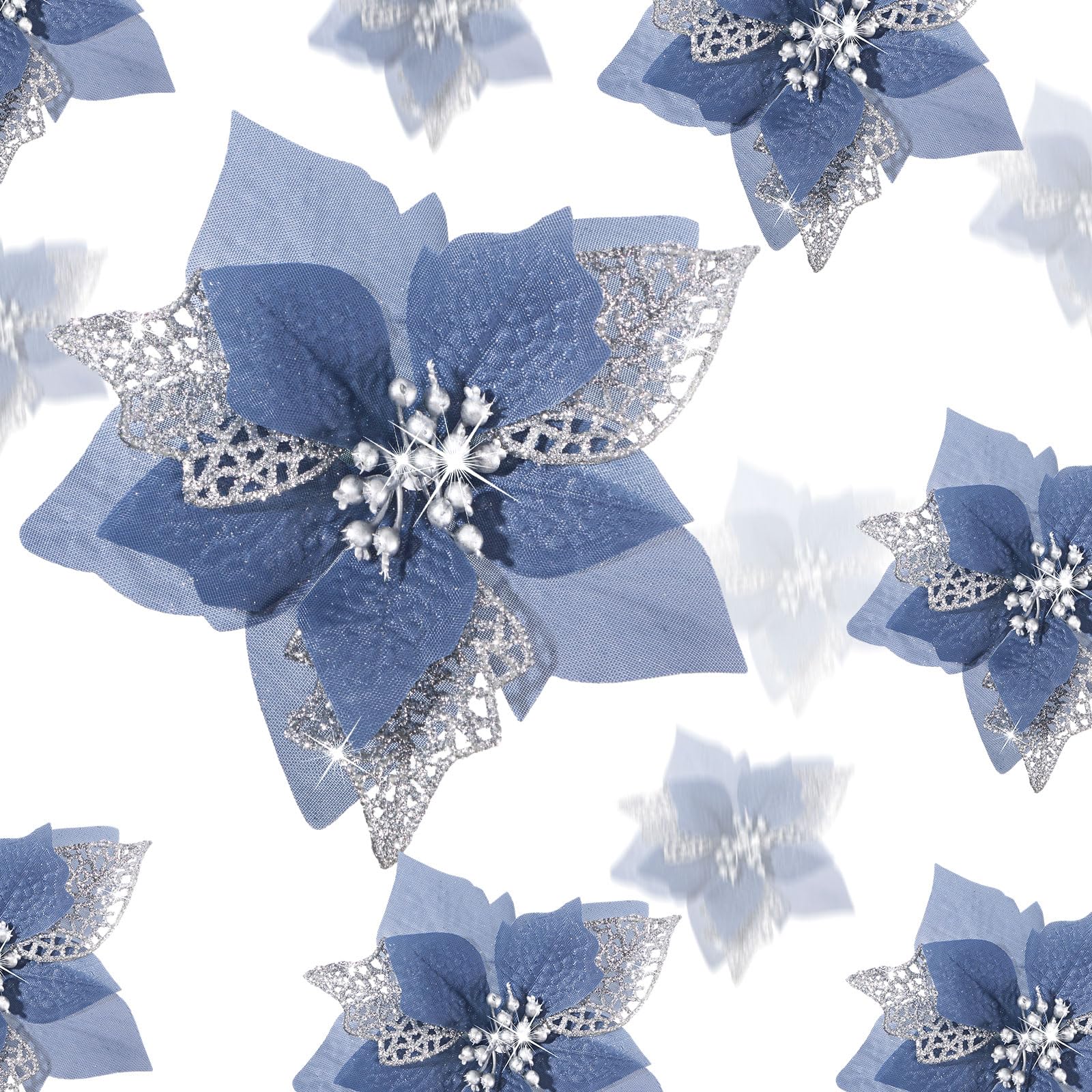 WILLBOND 36 Pieces Christmas Glitter Poinsettia Faux Flowers Christmas Flowers Decorations Wedding Xmas Tree New Year Ornaments 