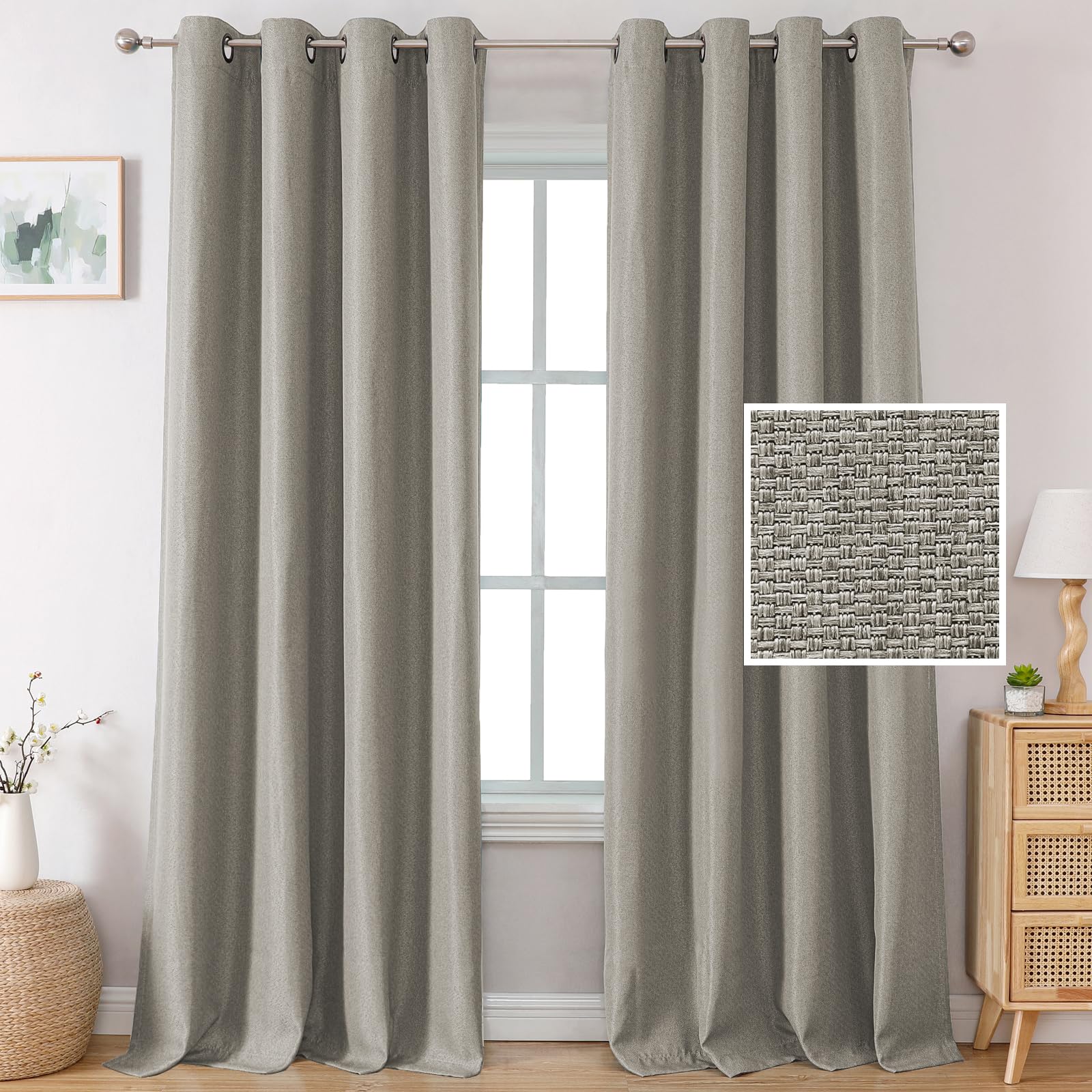 H.VERSAILTEX Linen Blackout Curtains Linen Curtains 96 Thermal Insulated Grommet Drapes Room Darkening Curtains for Bedroom Wind