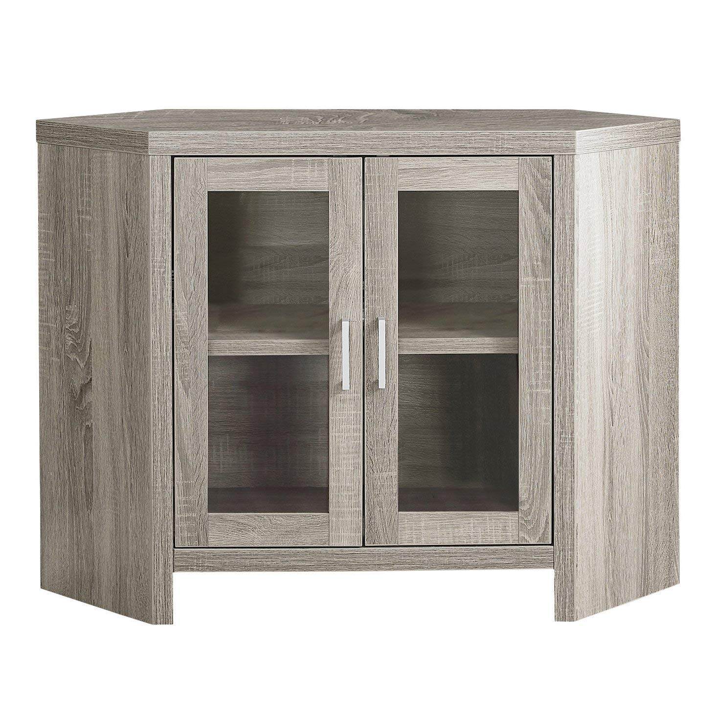 Monarch Specialties I Corner With Glass Doors Tv Stand, 42&quot;, Dark Taupe