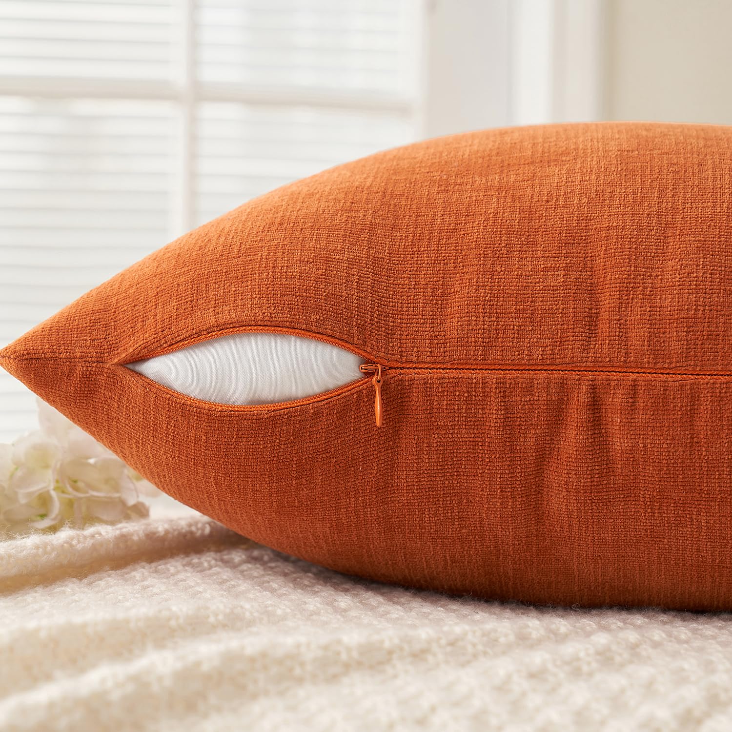 Miulee Orange Couch Pillow Covers 12X20 Inch, Set Of 2 Soft Chenille Decorative Lumbar Throw Pillow Covers Farmhouse For Sofa Living Room Bed