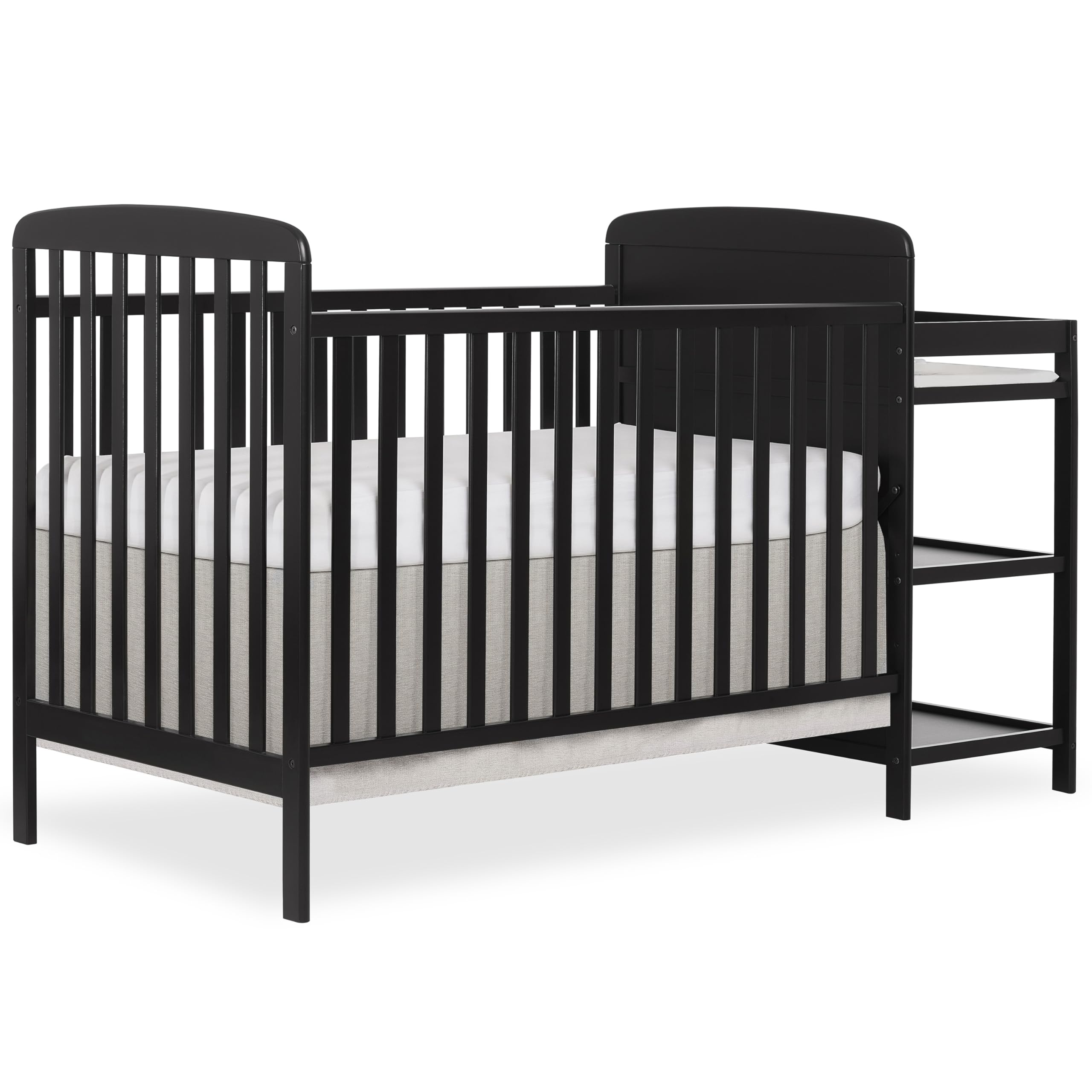 Dream On Me Anna 3 in 1 Convertible Crib with Changing Table in Black, Converts from Crib to Toddler Bed, Day Bed and Kids Sofa,
