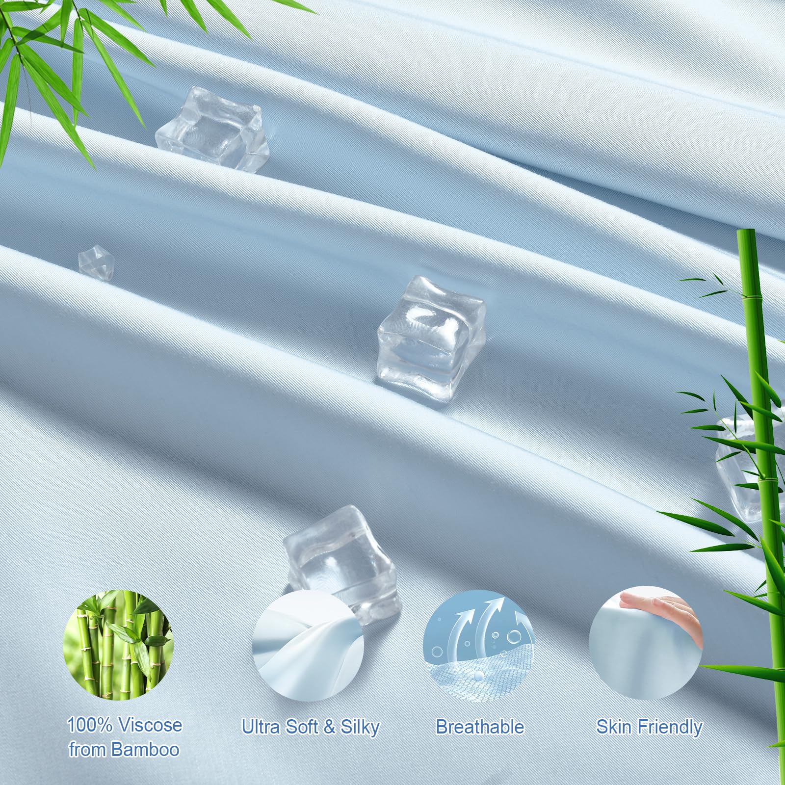 Phf 100% Rayon Derived From Bamboo Cooling Fitted Sheet King Size For Hot Sleeper, 16'' Deep Pocket, 2.5Cm Wider Strong Elastic