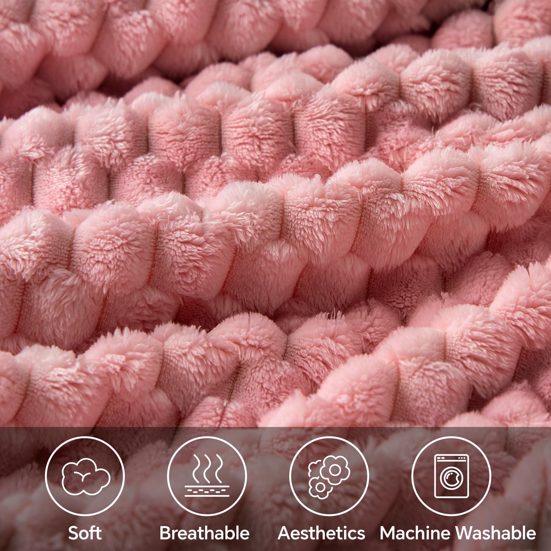 Bedelite Fleece Blanket Twin Blanket For Bed Couch, 3D Jacquard Decorative Dusty Pink Throw Blanket, Soft And Cozy Warm Plush Fu