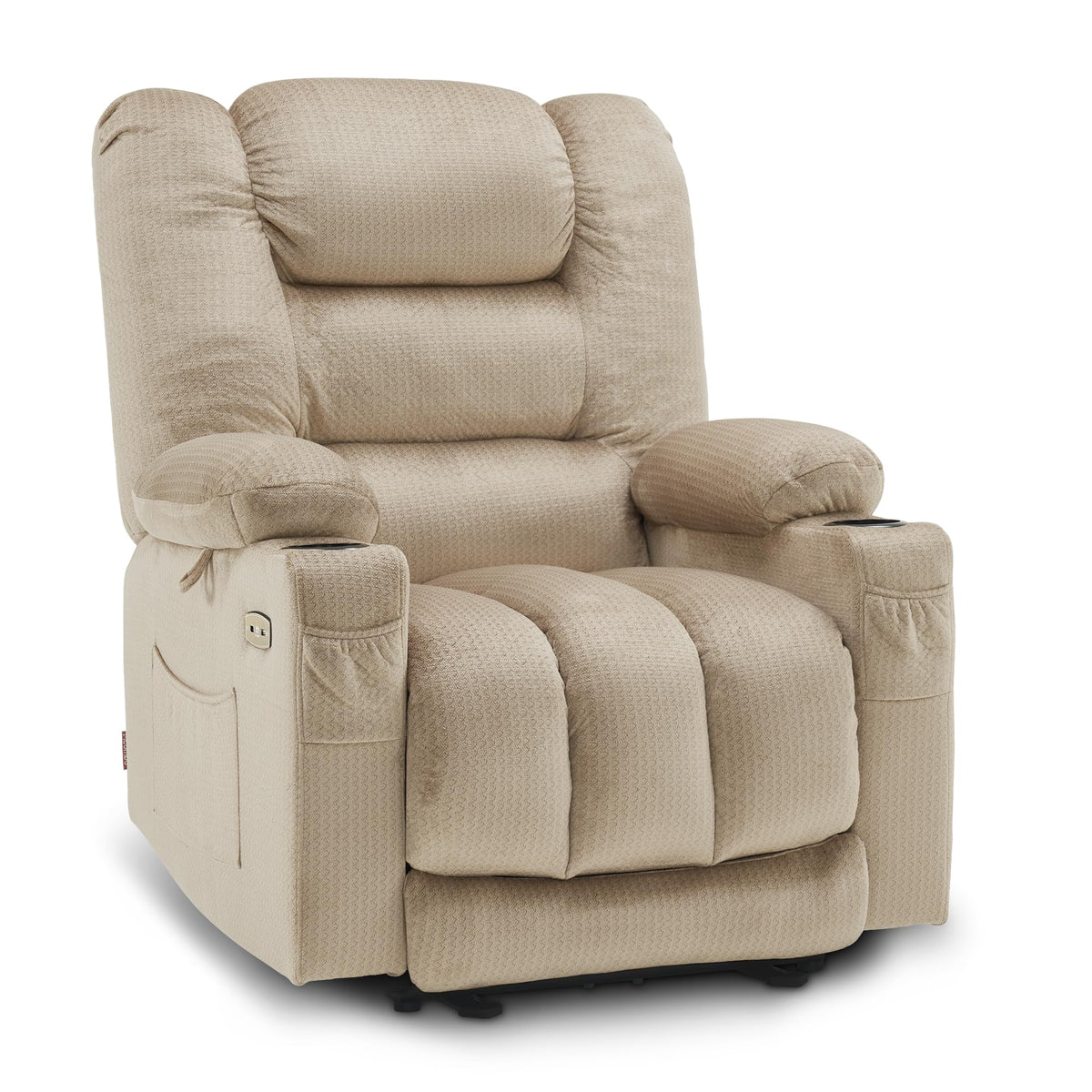 Mcombo Electric Power Recliner Chair With Heat And Massage, Usb Ports, Cup Holders, Powered Reclining For Living Room 6079 (Beig