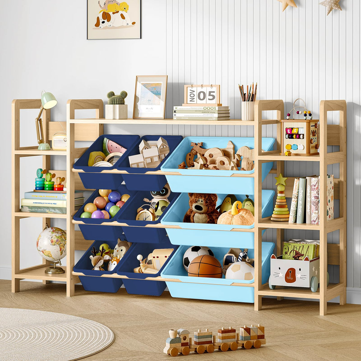 EXPERLAM Large Toy Storage Organizer, Top Rack, 6 Shelves, 9 Blue Bins