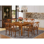 East West Furniture PFNA9-SBR-C 9 Piece Kitchen Table & Chairs Set Includes a Square Dining Table with Butterfly Leaf and 8 Linen Fabric Dining Room Chairs, 54x54 Inch, Saddle Brown