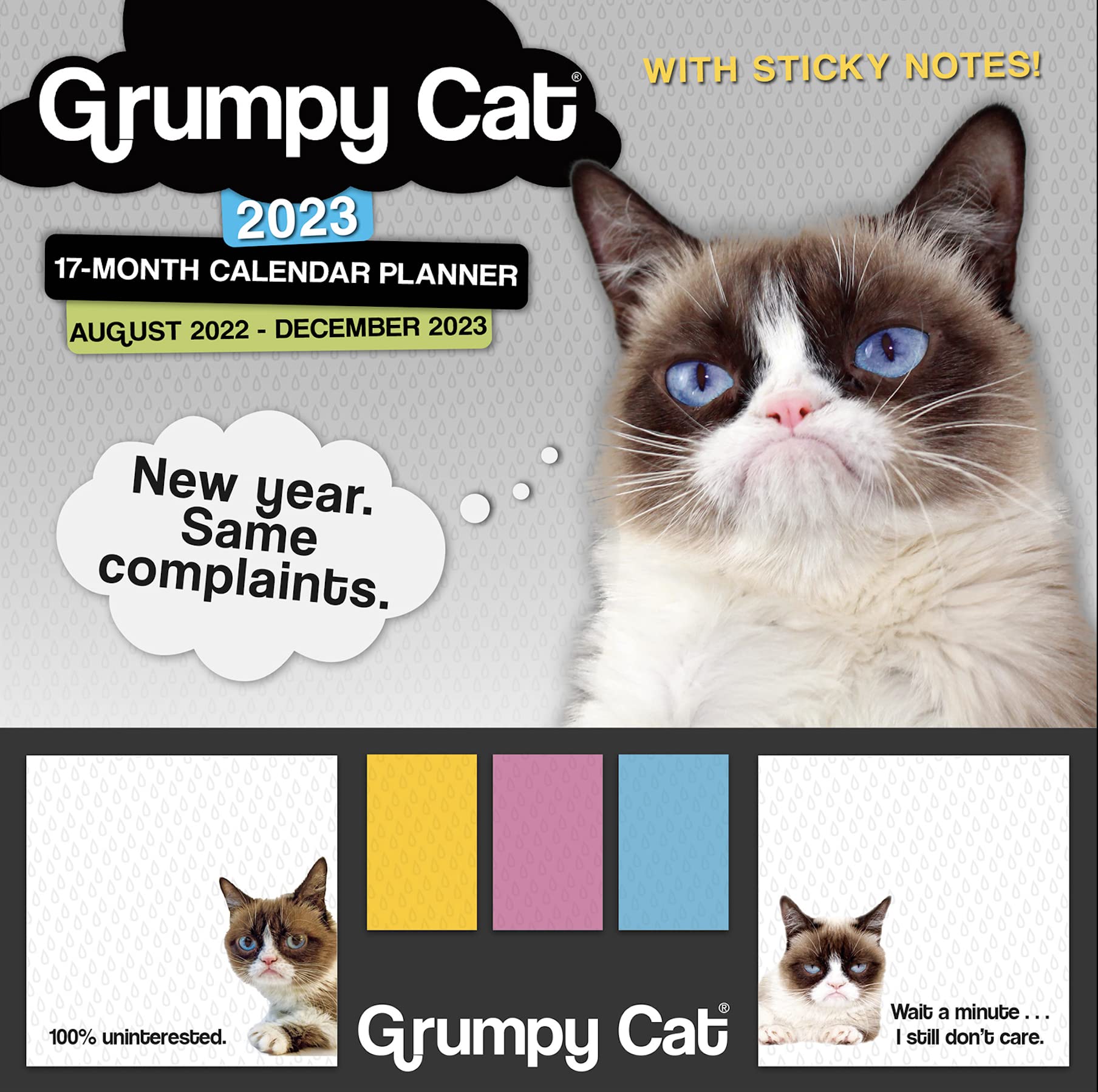 Grumpy Cat 2023 Sticky Note 17-Month Calendar Planner: August 2022 - December 2023, 12' X 12'