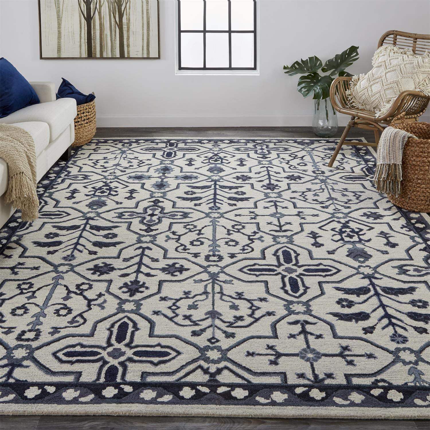 HomeRoots 513677 10 x 14 ft. Taupe & Gray Wool Floral Hand Tufted Handmade Stain Resistant Rectangle Area Rug