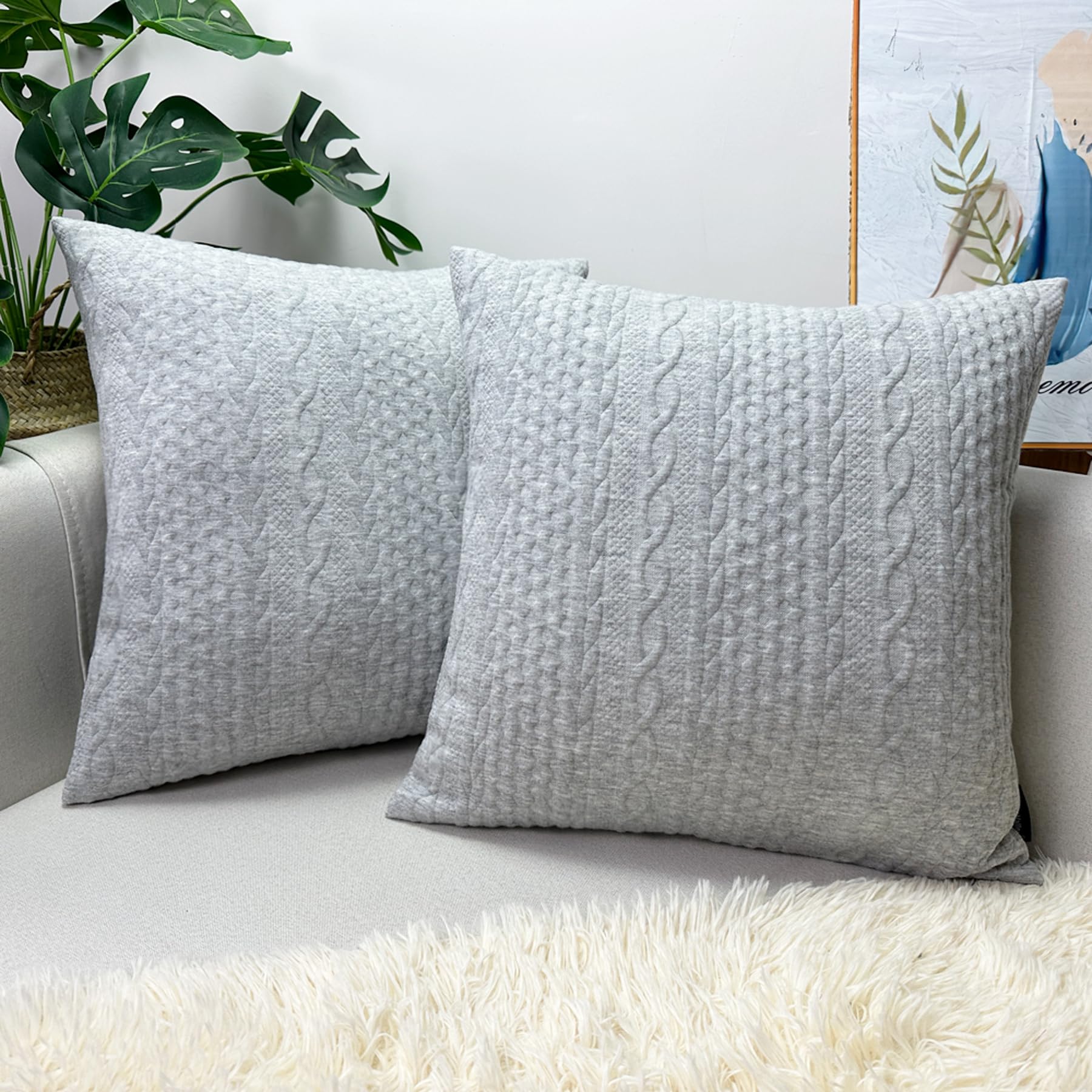 Booque Valley Light Grey Pillow Covers, Pack Of 2 Super Soft Elegant Modern Embossed Patterned Gray Cushion Covers Farmhouse Thr