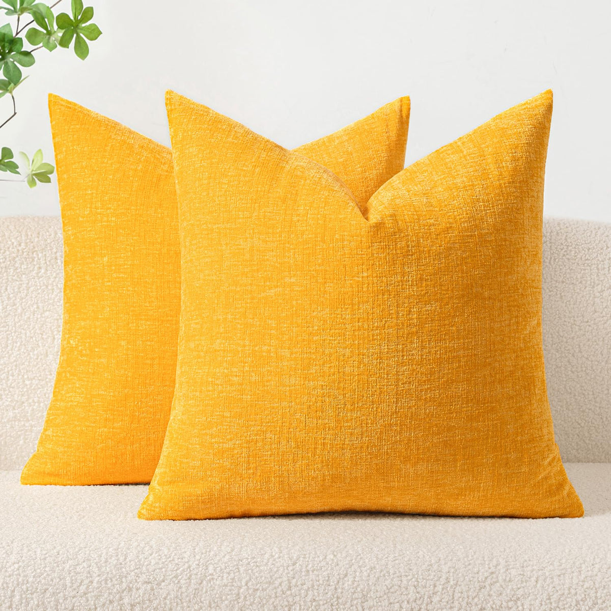 Miulee Pack Of 2 Couch Throw Pillow Covers 20X20 Inch Soft Goose Yellow Chenille Pillow Covers For Sofa Living Room Solid Dyed P