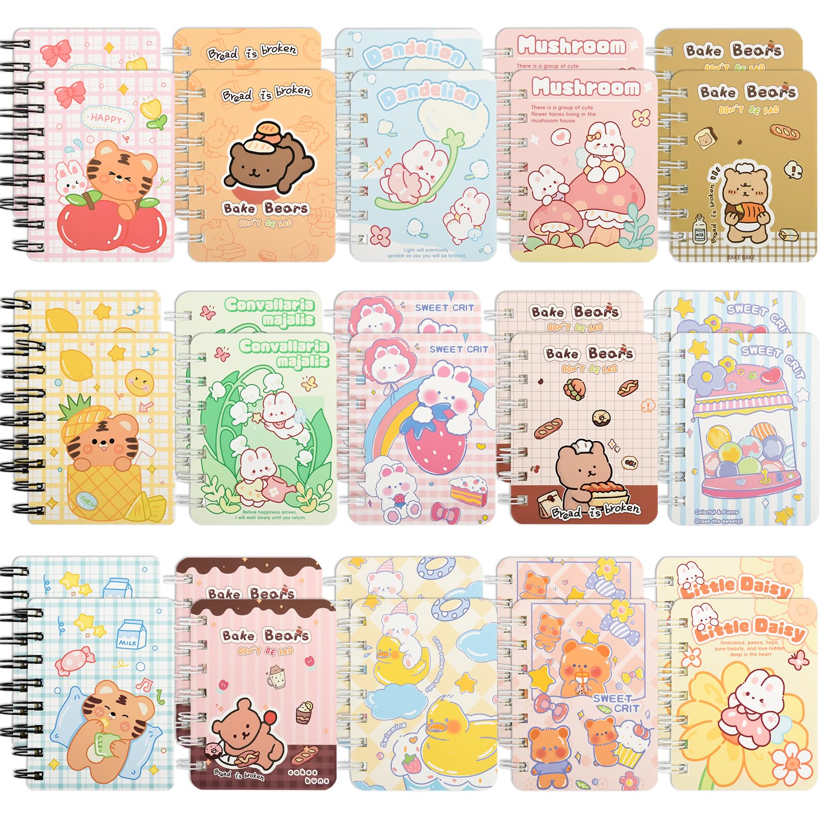 Ulema 30 Packs Mini Notebooks Portable Pocket Notebook For Birthday Party And Office Party Favors College Ruled Pages (Cartoon)
