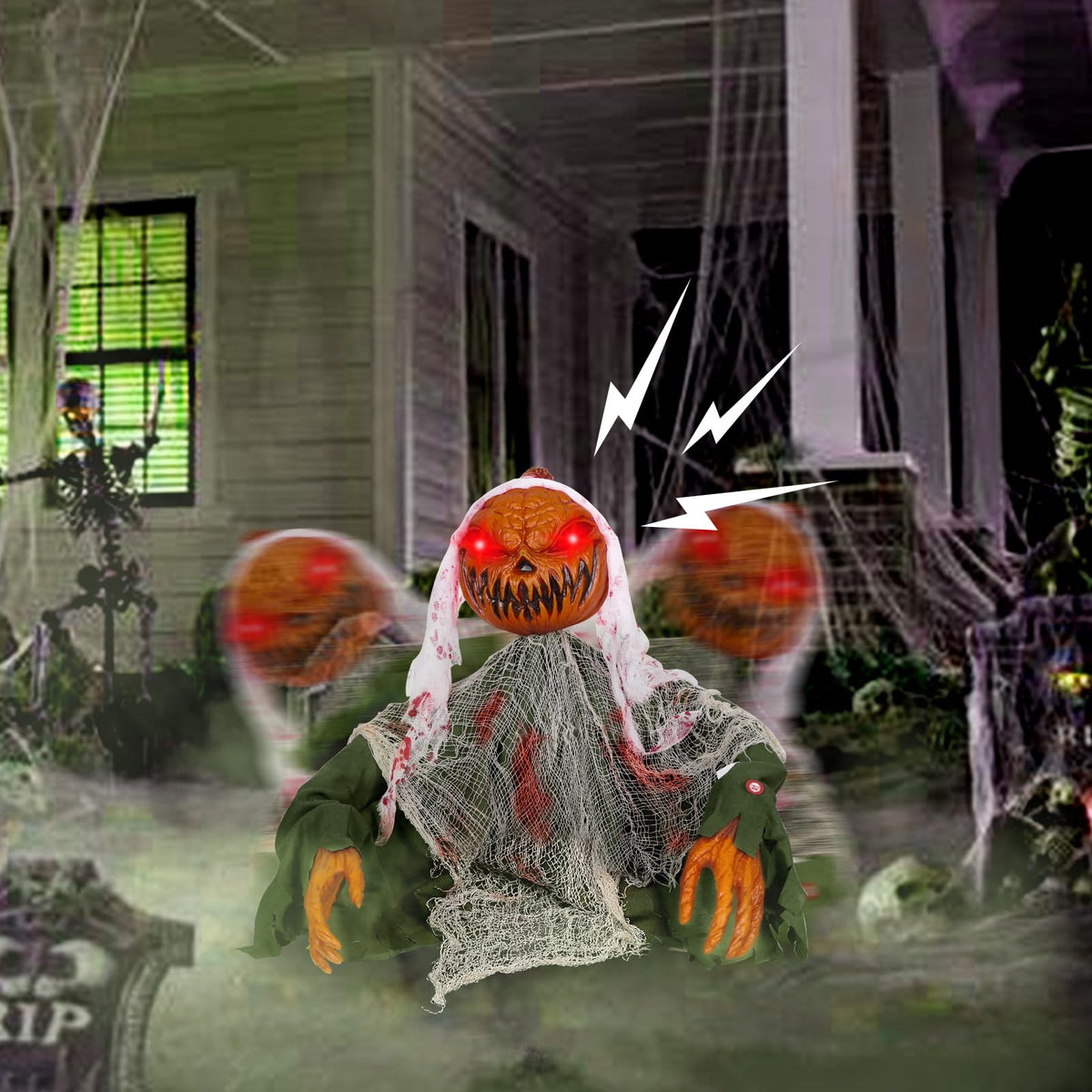 Yujun Halloween Animated Zombie Groundbreaker Decoration Halloween Led Activation Props Movable Scary Pumpkin Ghost Induction So