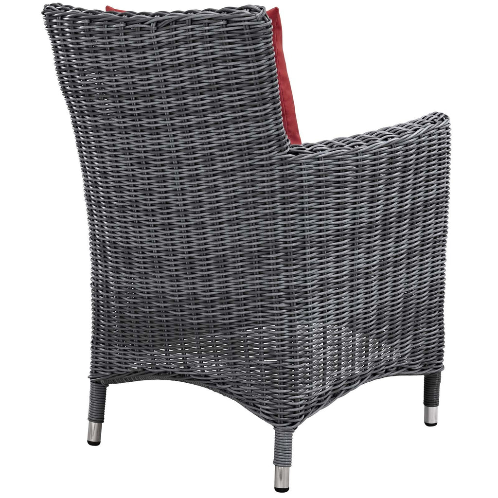 Modway Summon Wicker Rattan Outdoor Patio Sunbrella Dining Armchair in Canvas Red
