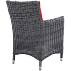 Modway Summon Wicker Rattan Outdoor Patio Sunbrella Dining Armchair in Canvas Red