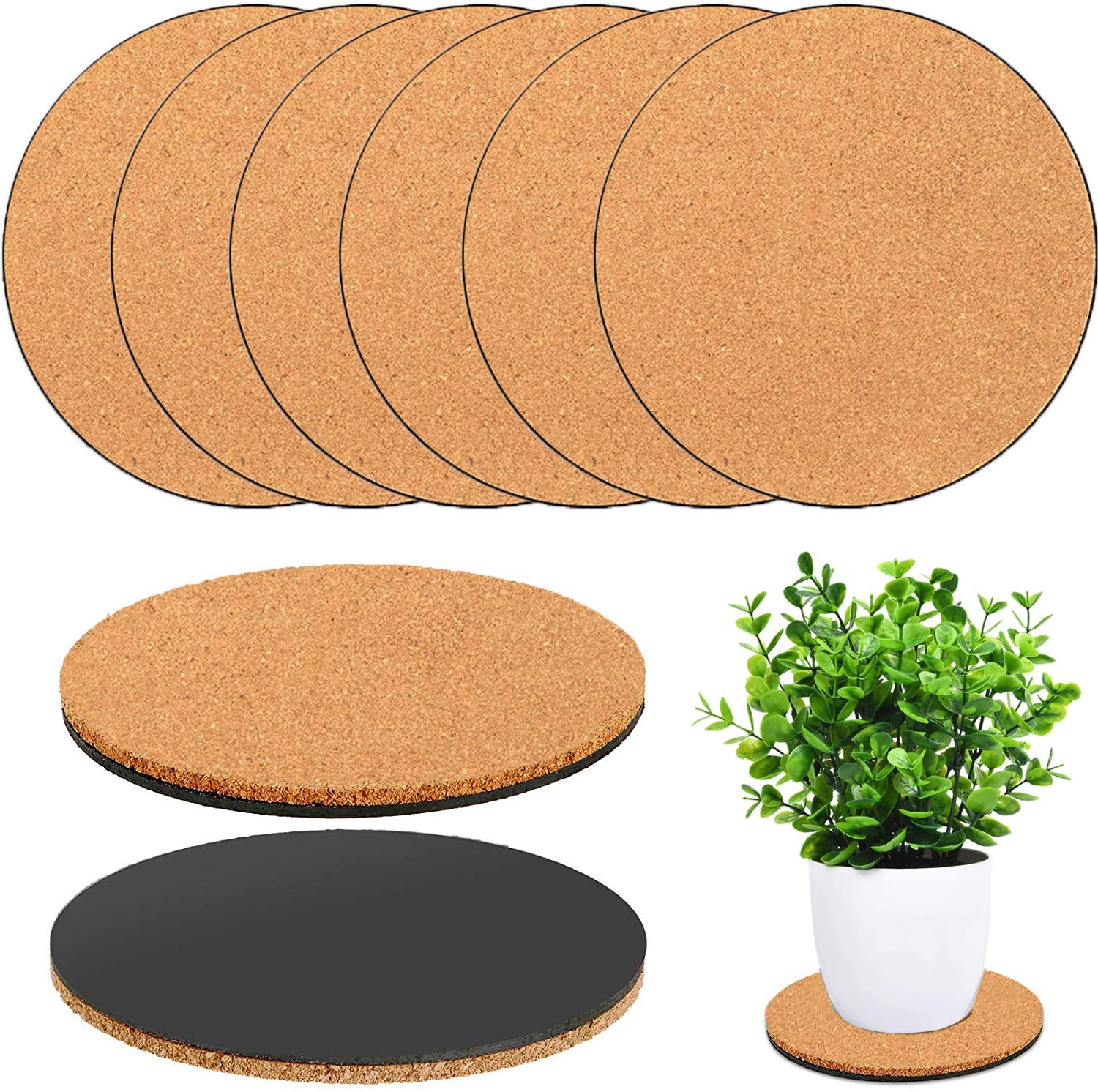 Venyat 6 Pieces Cork Plant Coasters, 4 Inch Cork Plant Mats Cork Coasters For Plants, Plant Coasters For House Plants Indoors (N