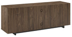 Crosley Furniture Silas Low Profile Fireplace TV Stand for 65+ inch TVs, Entertainment Center with Shelves, Walnut