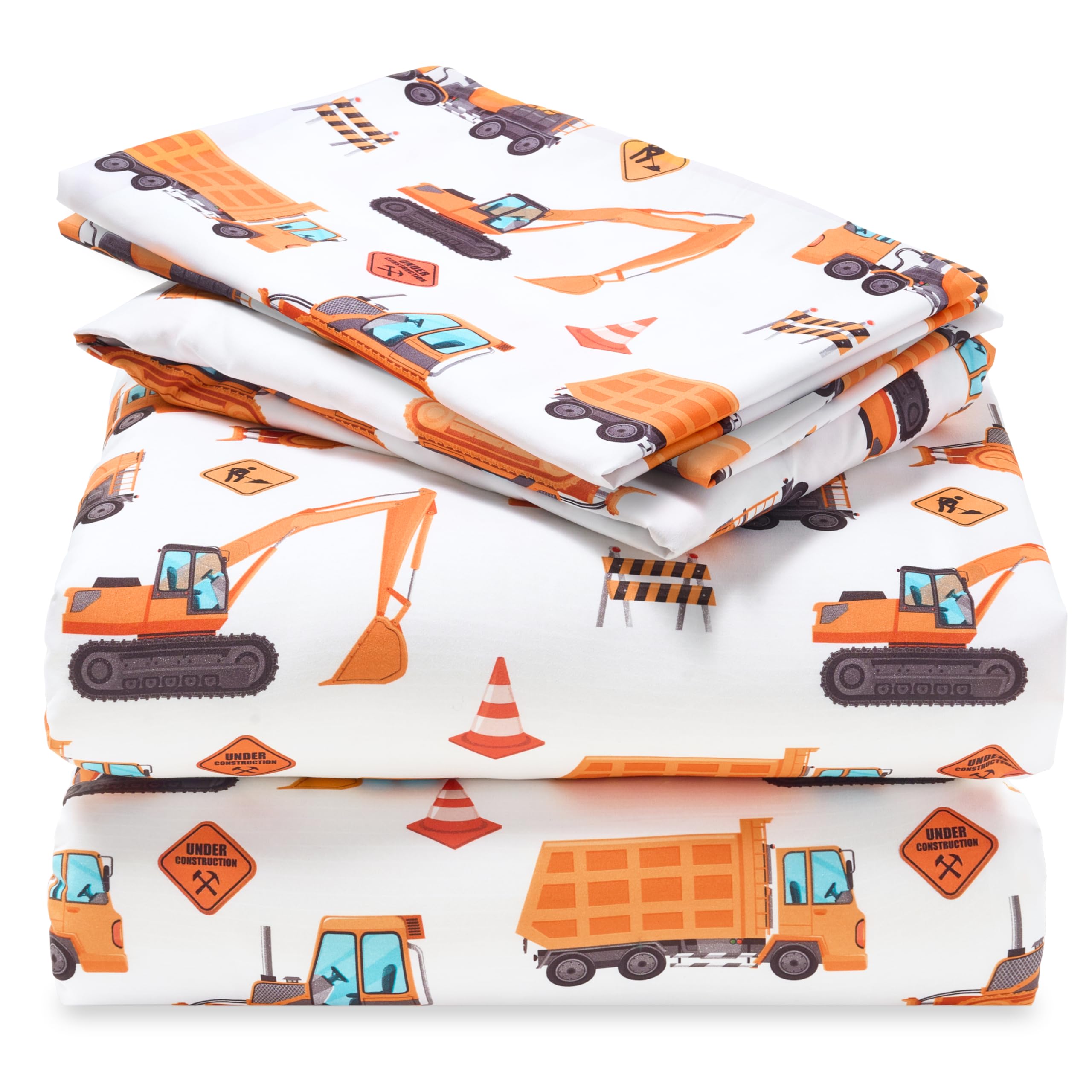 Joiedomi Kids Full Sheet Set Construction Vehicle - 4 Piece Soft Microfiber Bed Sheets - Deep Pocket Wrinkle Free, Cozy Toddler