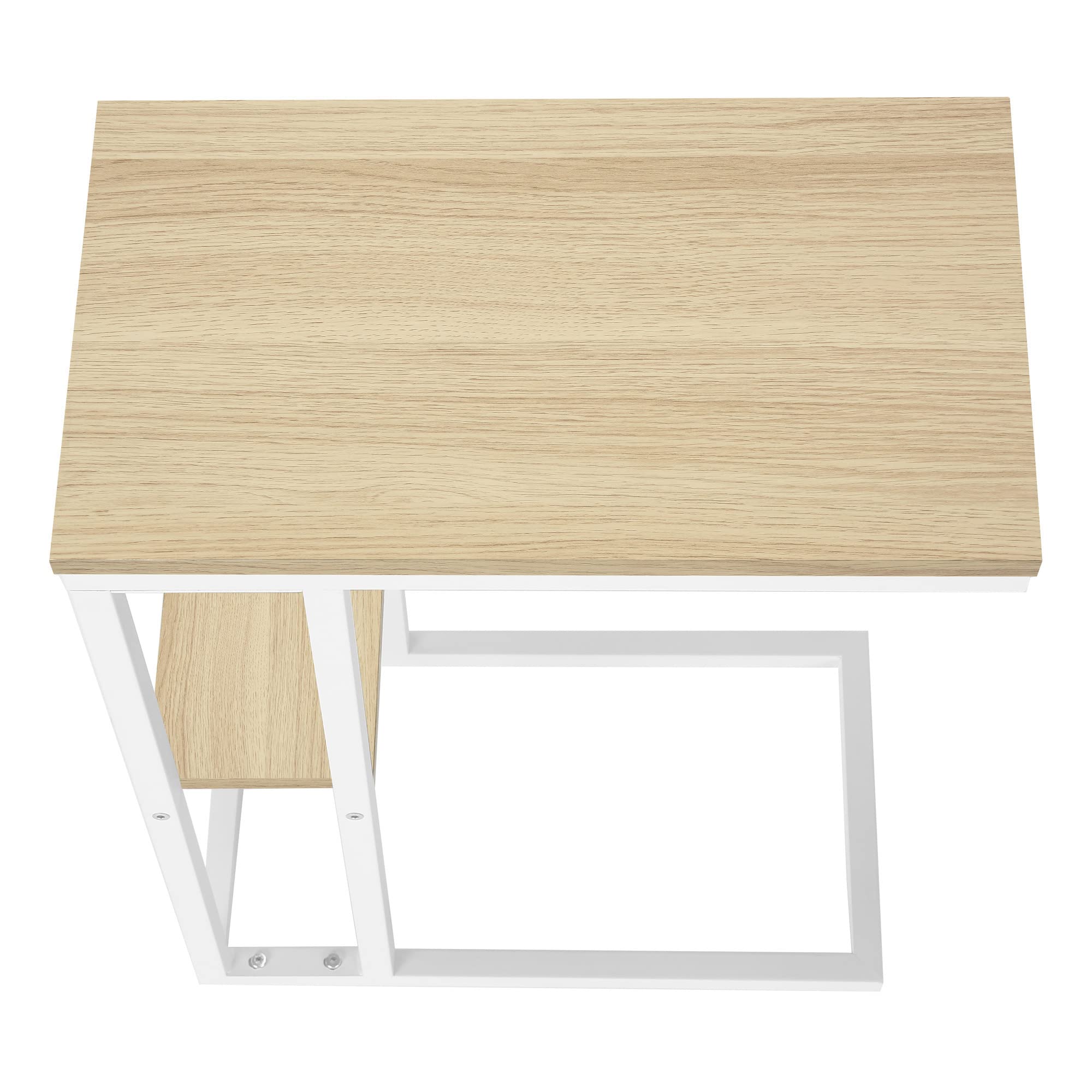 Monarch Specialties 3677 Accent Table, C-shaped, End, Side, Snack, Living Room, Bedroom, Metal, Laminate, Natural, White, Contemporary, Modern Table-25, 18.25&quot; L x 10.25&quot; W x 25.25&quot; H