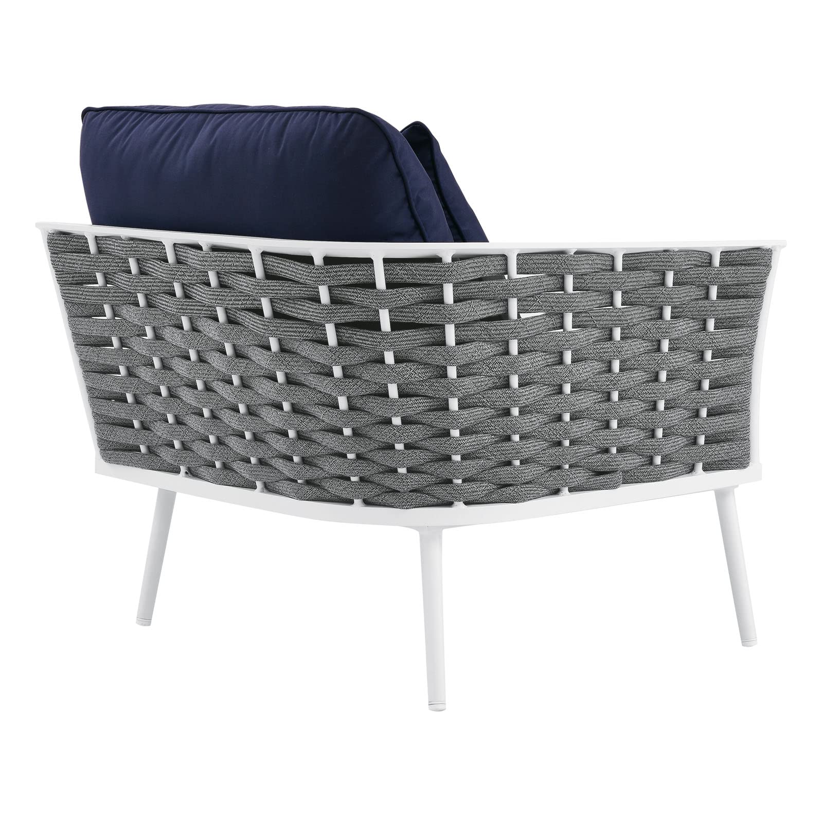 Modway Stance Outdoor Patio Woven Rope Aluminum Sectional Sofa, Left-Facing Armchair, White Navy