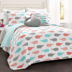Lush Decor Whale Kids Reversible 4 Piece Quilt Bedding Set With Sham And Decorative Throw Pillows, Twin, Pink & Aqua
