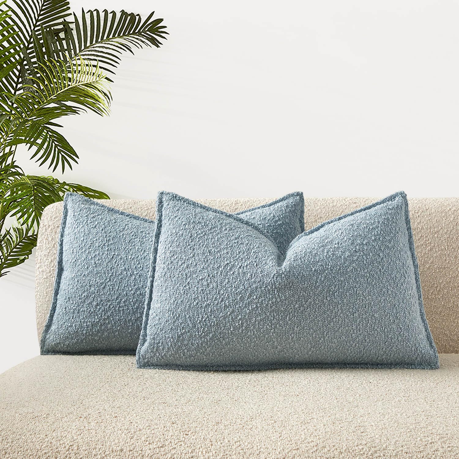Juspurbet Light Blue Boucle Lumbar Throw Pillow Covers 16X24 Inch Set Of 2 For Couch Bedroom Sofa Living Room Decorative Soft Th